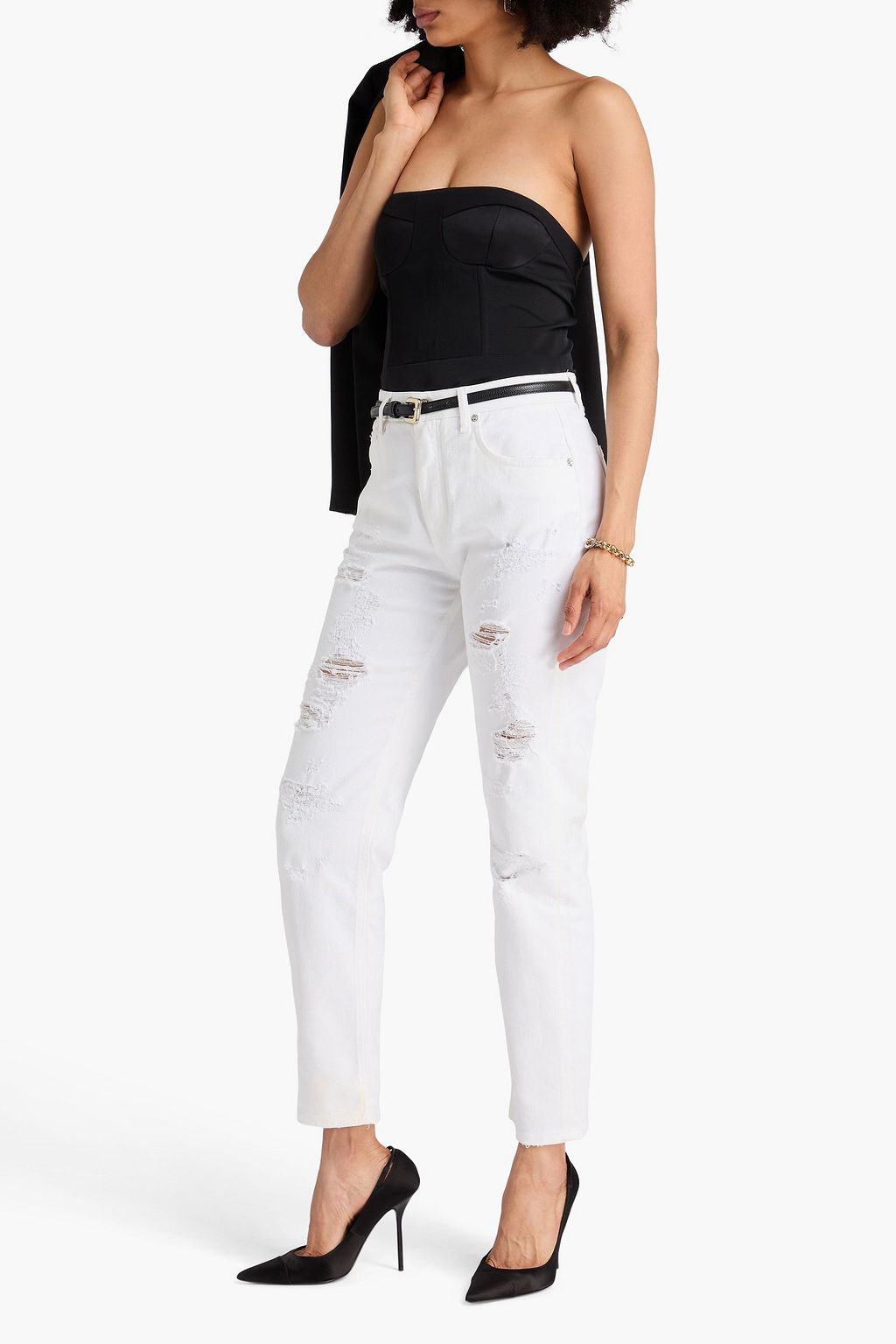 DOLCE&GABBANA Distressed high-rise tapered jeans