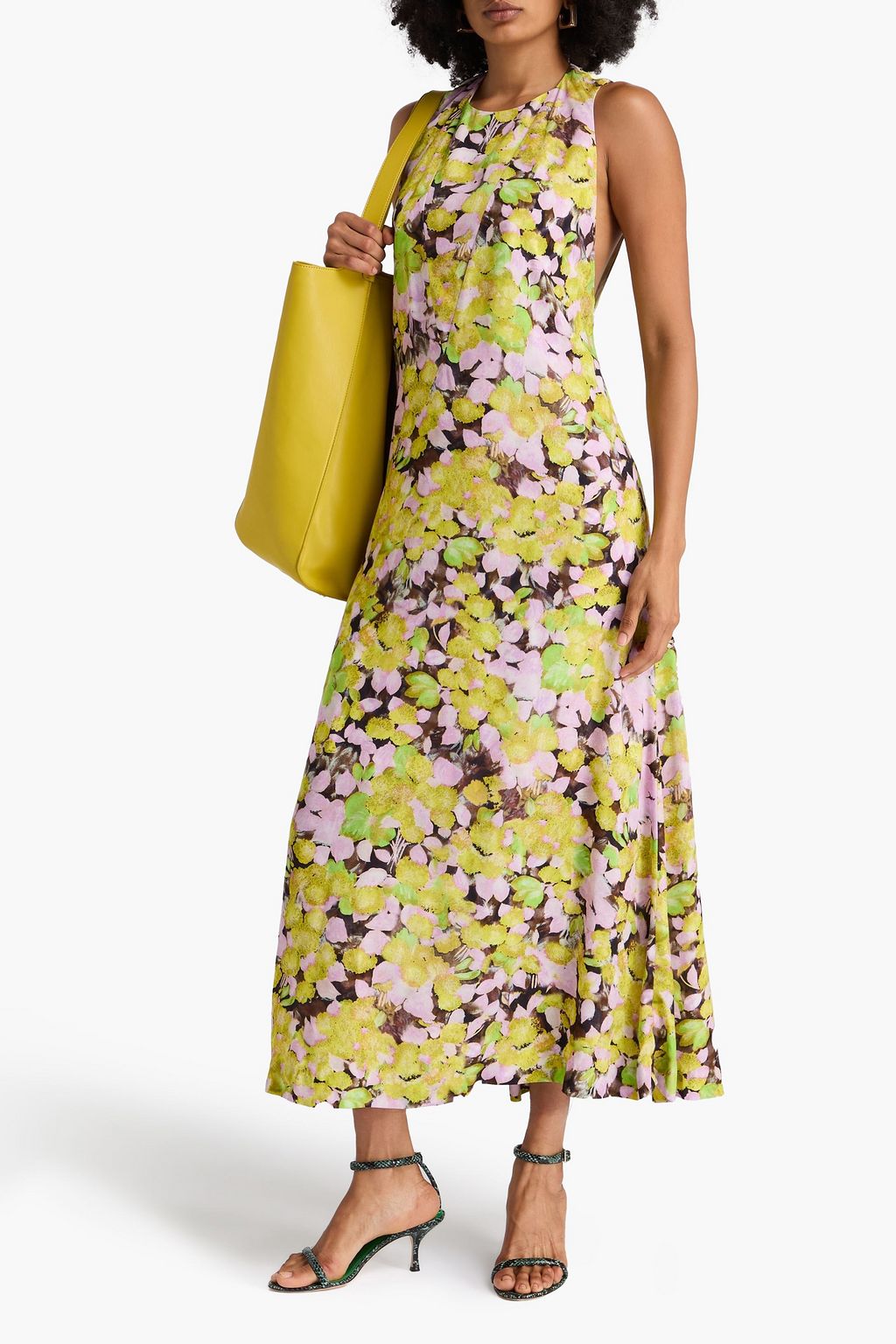 DRIES VAN NOTEN فستان دابلوي متوسط الطول من التويل بطبعة الأزهار وبفتحات
