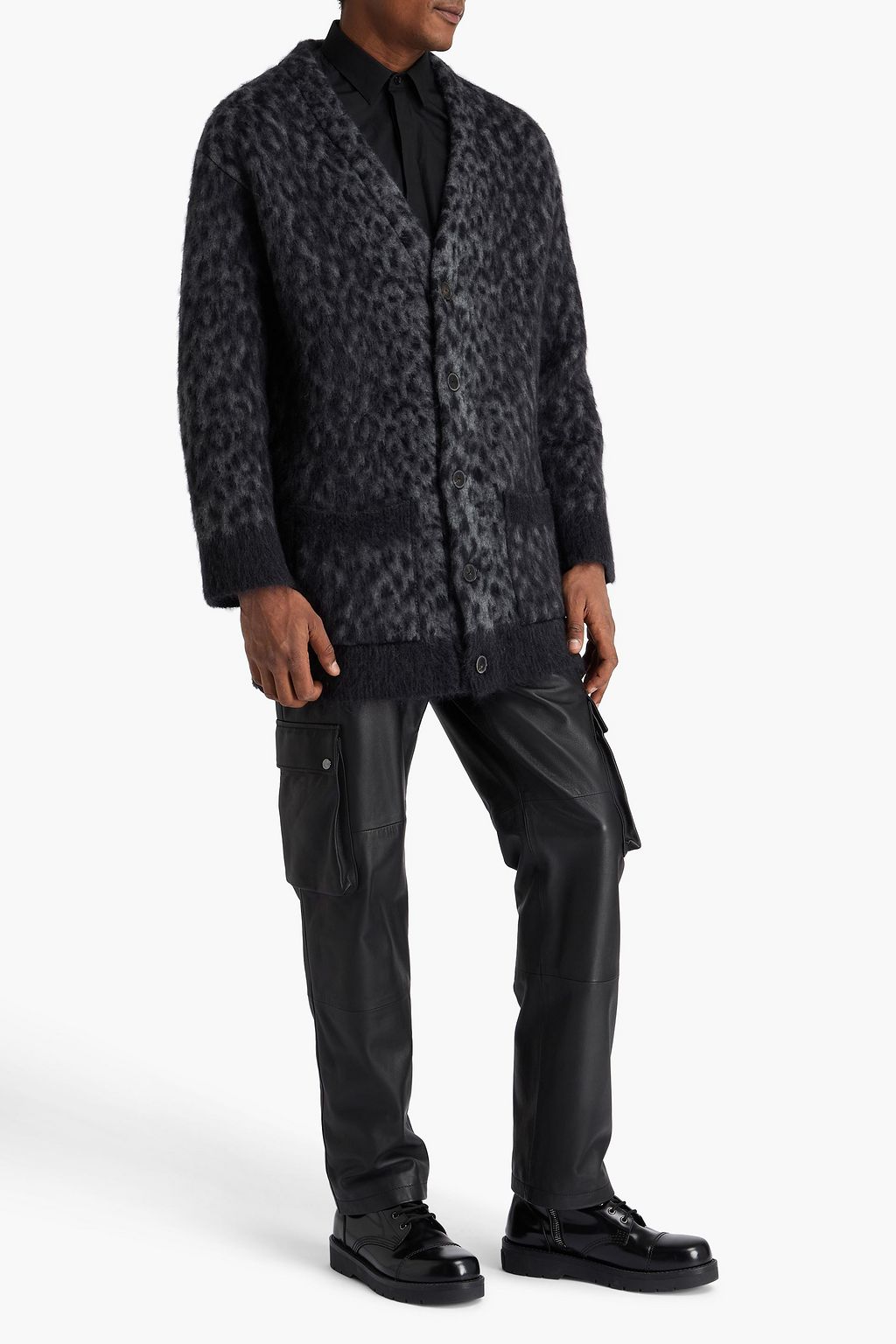 VALENTINO GARAVANI Cardigan aus gebürstetem Jacquard-Strick mit Leopardenprint