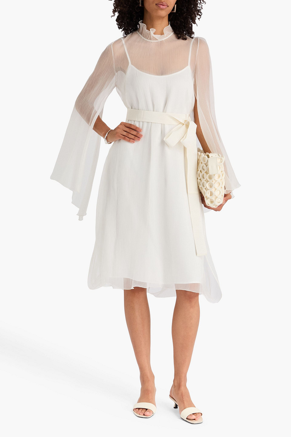  Max Mara - Kleid Aus Seidenkrepon - Weiß - It 36 