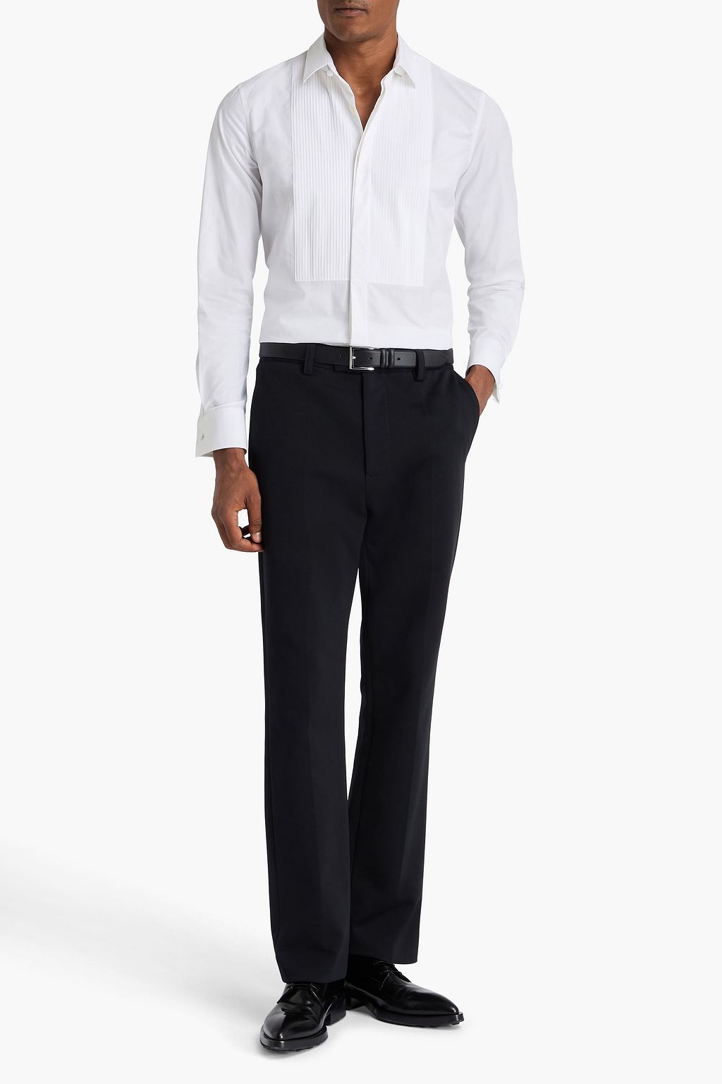 VALENTINO GARAVANI Pintucked cotton-poplin tuxedo shirt