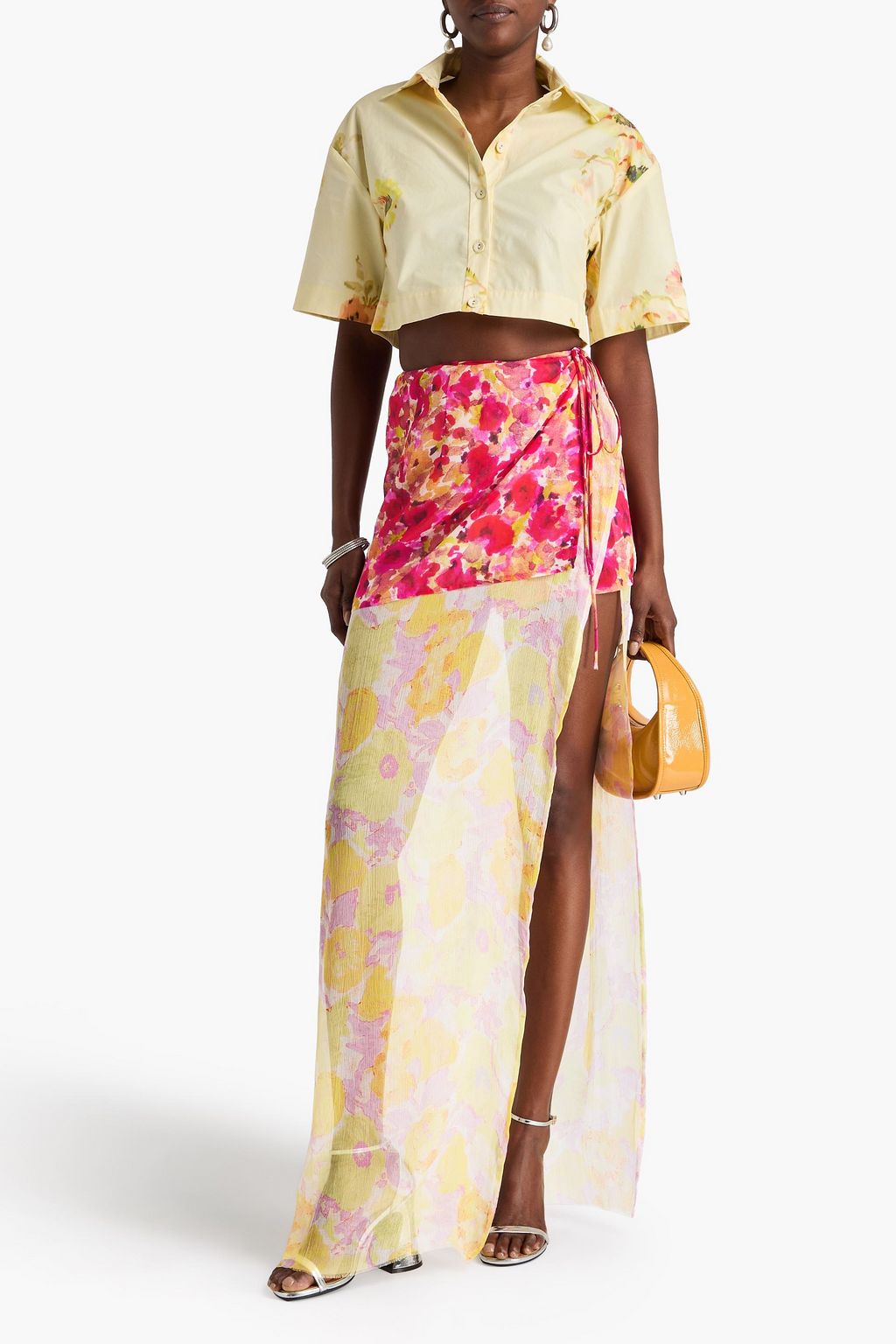 DRIES VAN NOTEN Layered floral-print silk-crepon maxi wrap skirt