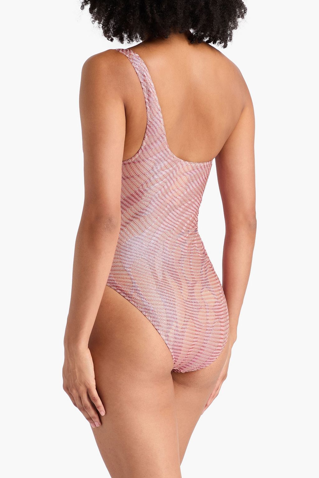 MISSONI لباس سباحة بكتف واحدة بحبكة كروشيه بلون ميتاليك