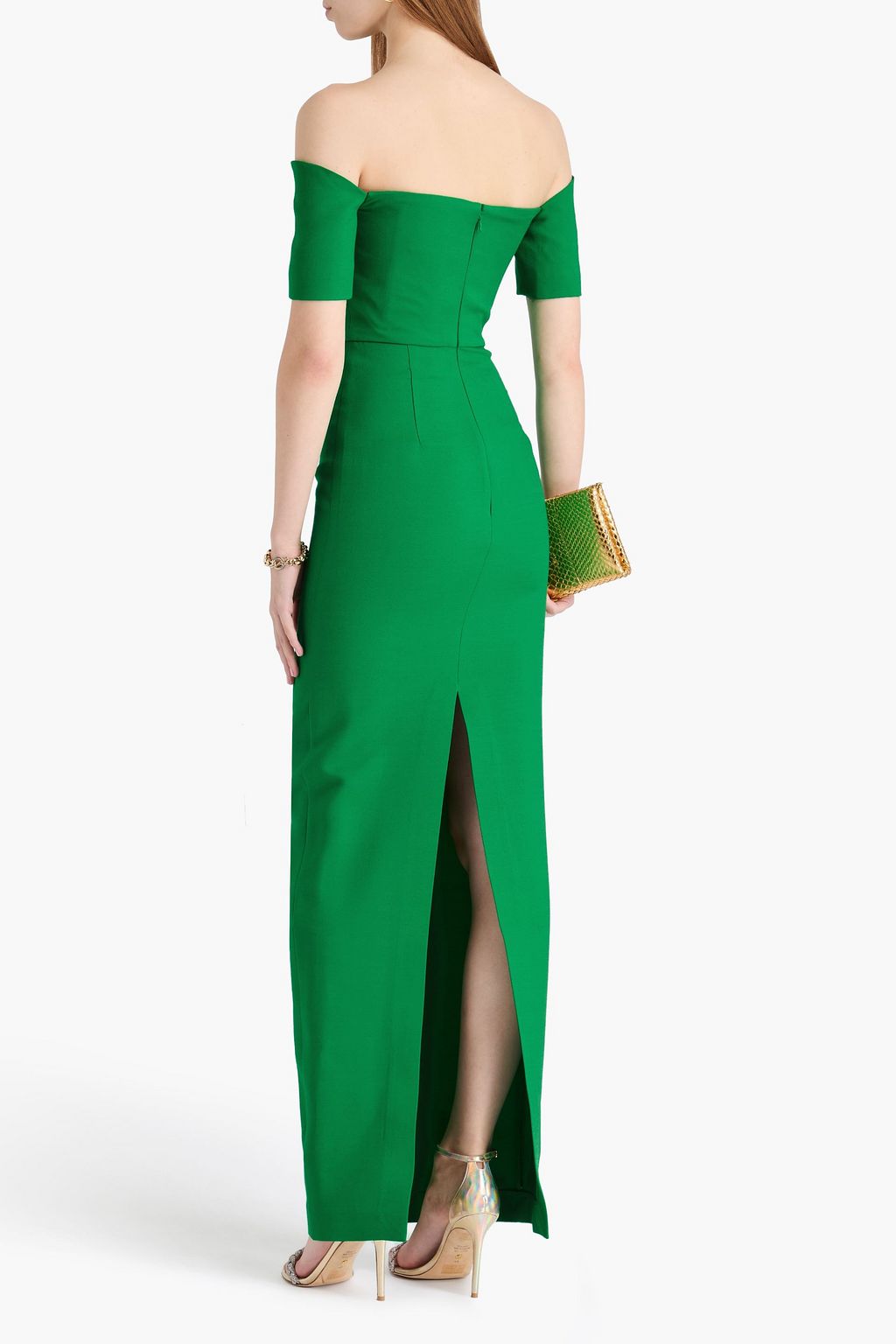 ROLAND MOURET 오프 더 숄더 울 실크 혼방 크레이프 맥시 드레스