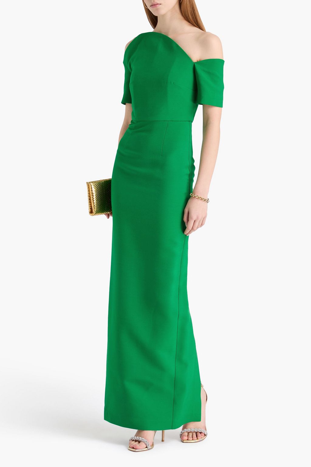 ROLAND MOURET 오프 더 숄더 울 실크 혼방 크레이프 맥시 드레스