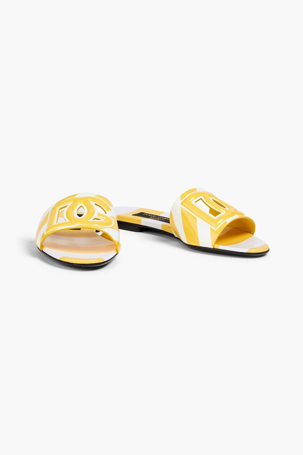 DOLCE&GABBANA Portofino striped patent-leather slides