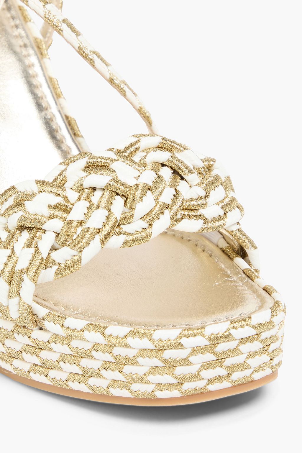 VALENTINO GARAVANI Wedges „Rockstud“ aus Raffiabastimitat mit Metallic-Effekt