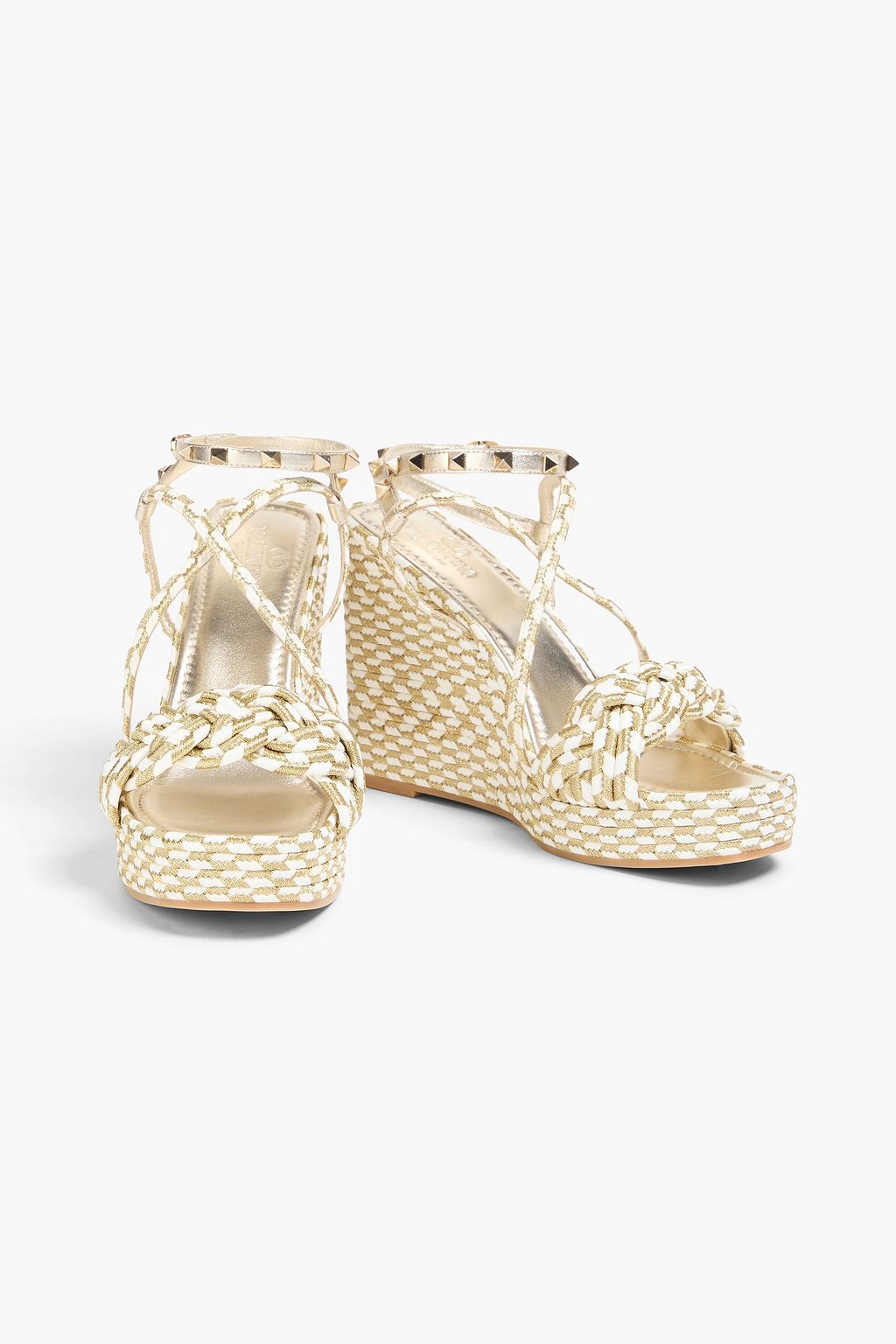 VALENTINO GARAVANI Wedges „Rockstud“ aus Raffiabastimitat mit Metallic-Effekt