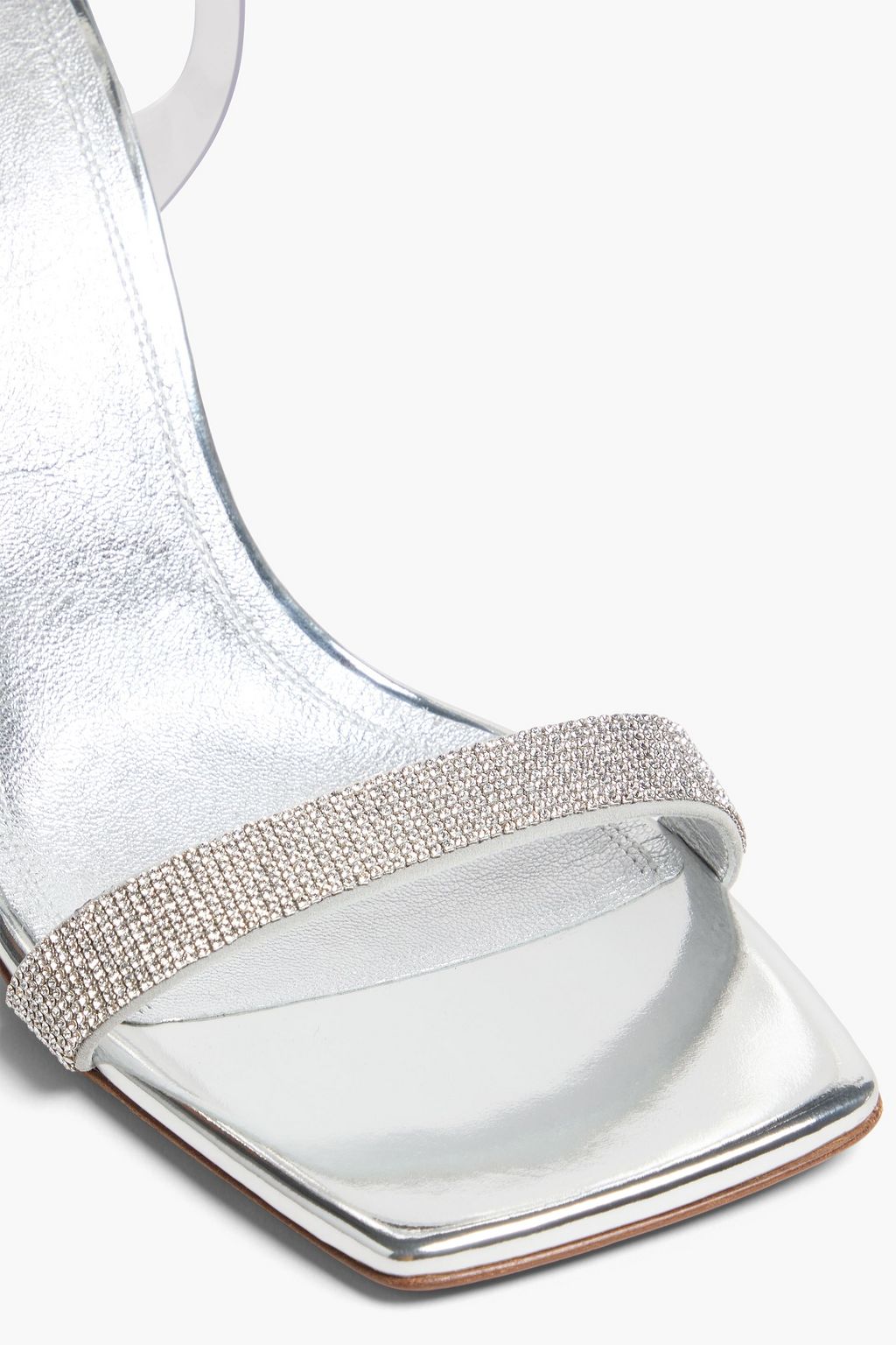 AMINA MUADDI صندل من الجلد مزين بالكريستال بلون معدني