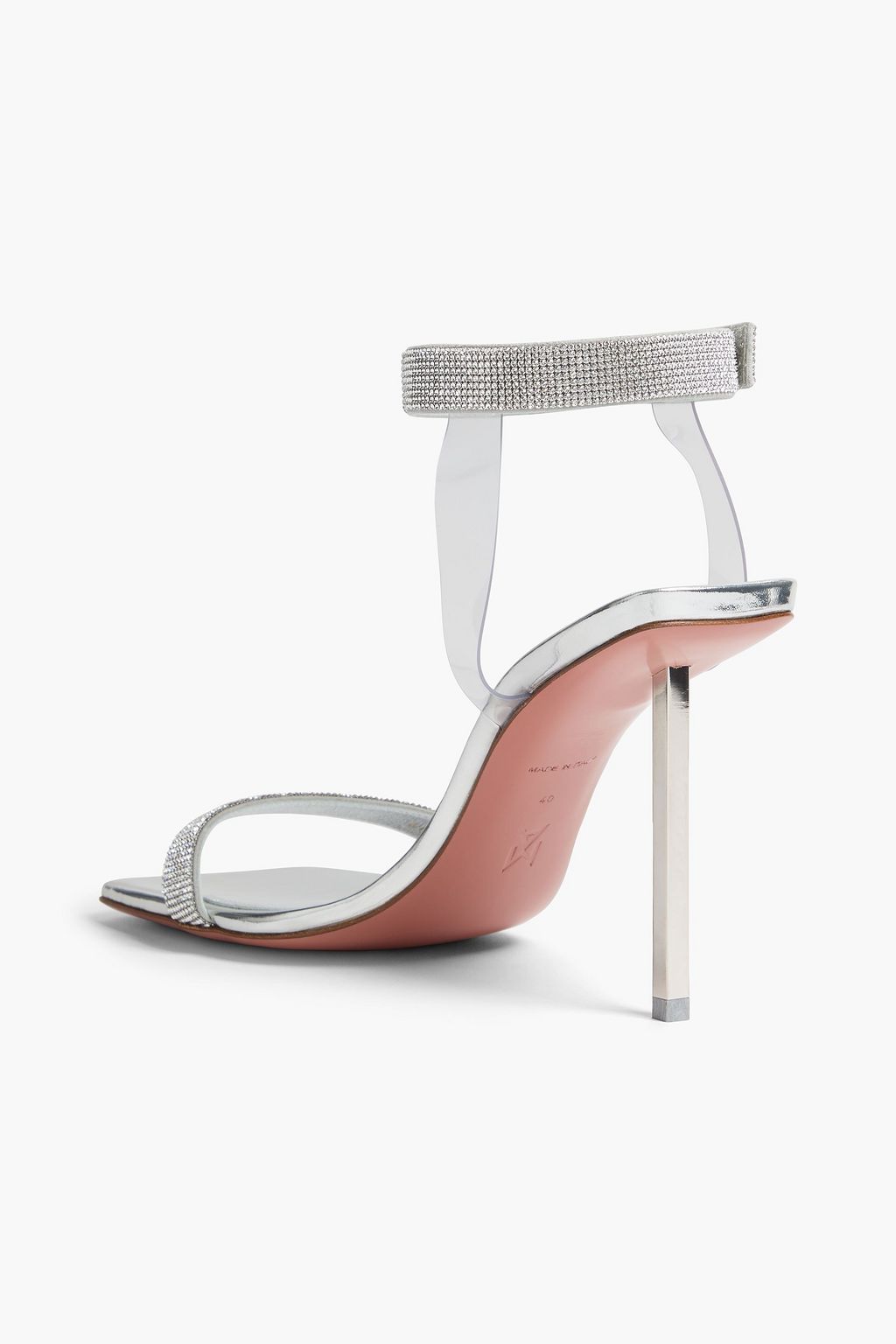 AMINA MUADDI صندل من الجلد مزين بالكريستال بلون معدني