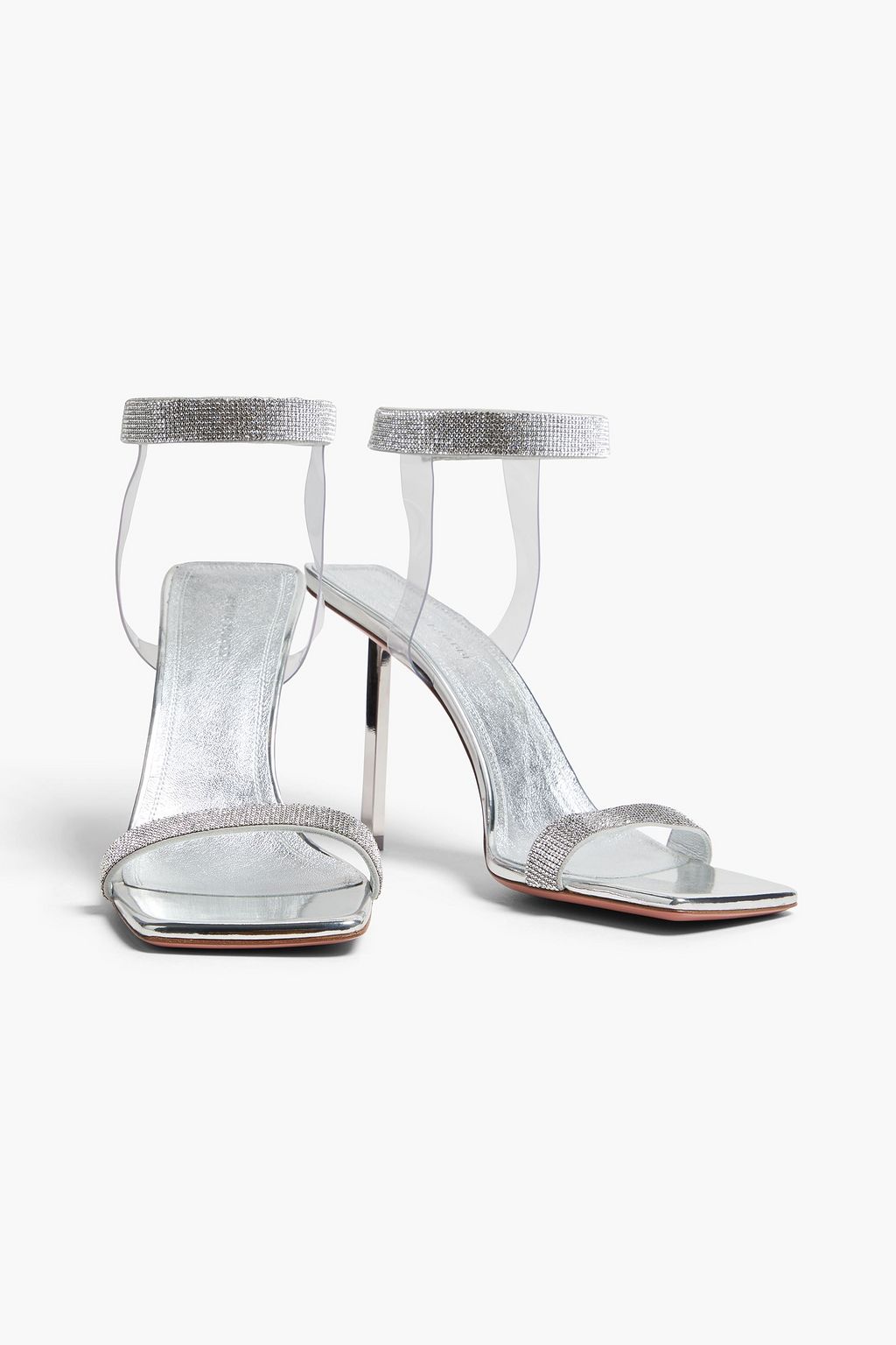 AMINA MUADDI صندل من الجلد مزين بالكريستال بلون معدني