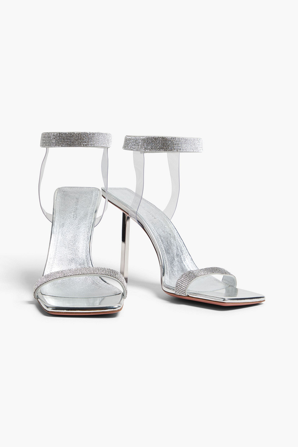 Amina Muaddi Rih Crystal-embellished Metallic Leather Sandals In Animal Print