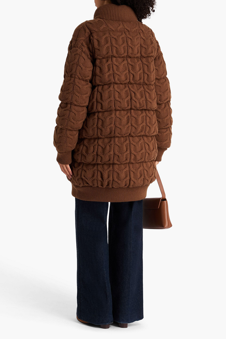  Max Mara - Ovatta Gesteppter Mantel Aus Einer Woll-kaschmirmischung Mit Zopfstrickmuster - Braun - It 34 