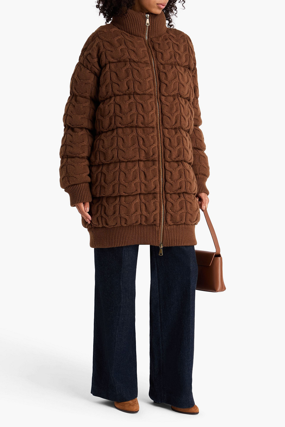  Max Mara - Ovatta Gesteppter Mantel Aus Einer Woll-kaschmirmischung Mit Zopfstrickmuster - Braun - It 34 