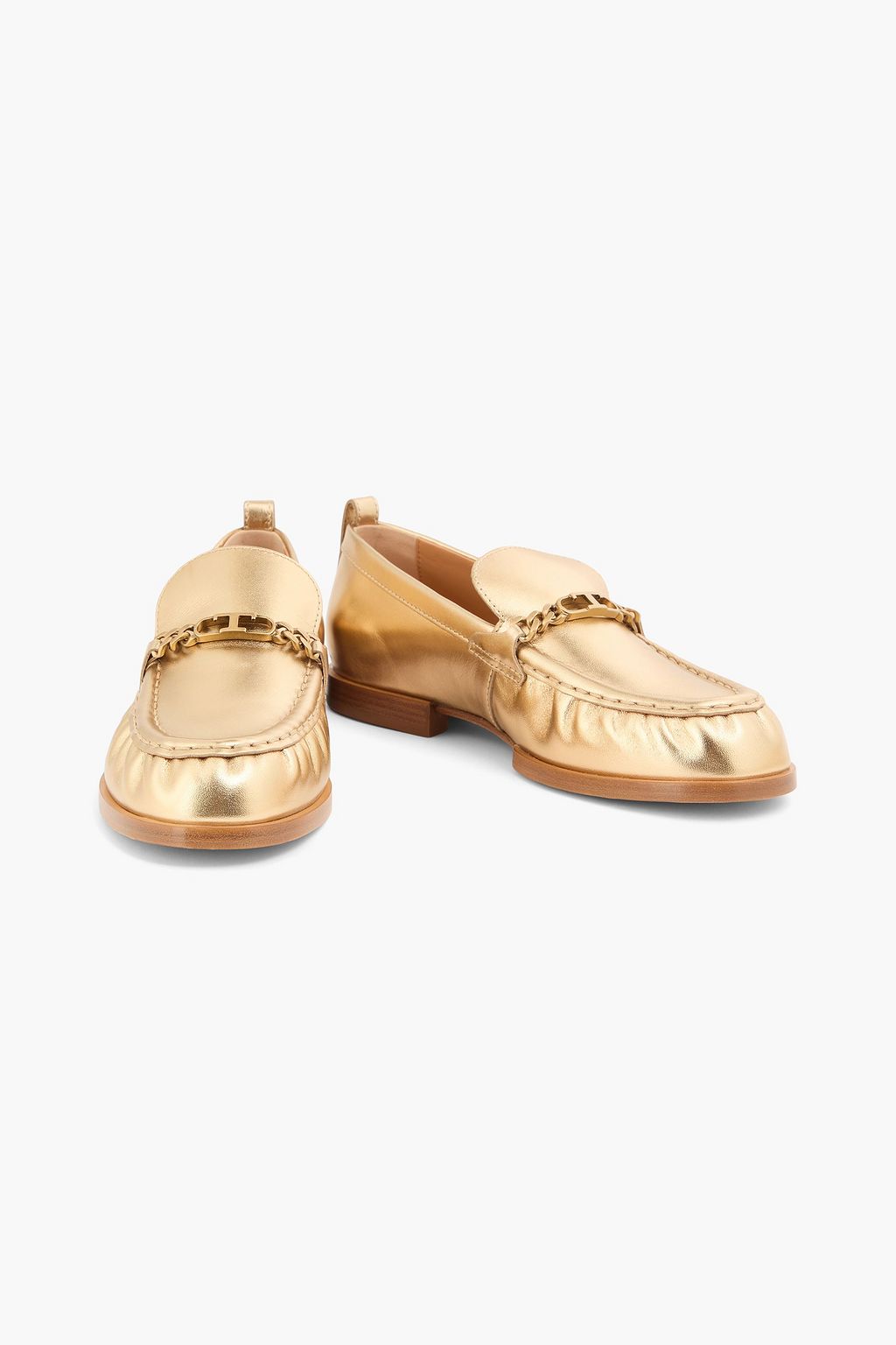 TOD'S Embellished metallic leather loafers