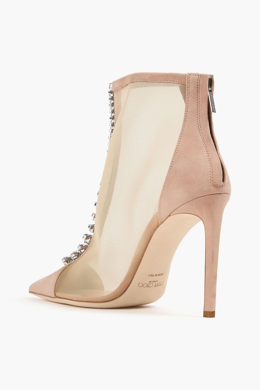 JIMMY CHOO Bing 100 Ankle Boots aus Mesh und Veloursleder mit Kristallverzierung