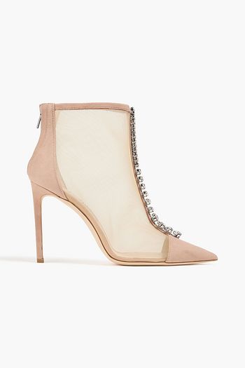 JIMMY CHOO حذاء بوت إلى الكاحل "بينج 100" من الشامواه والشبك مزين بالكريستال