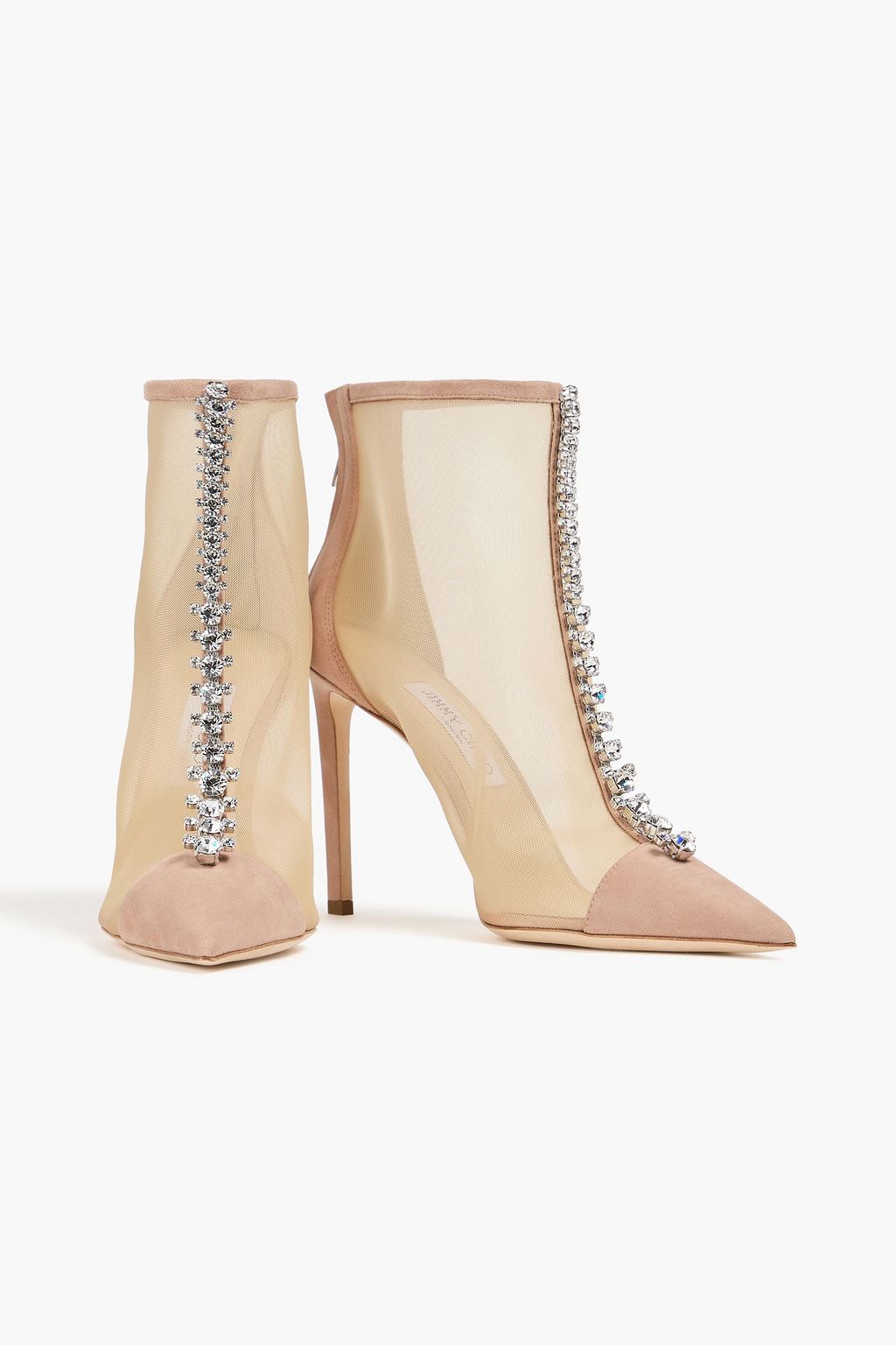 JIMMY CHOO Bing 100 Ankle Boots aus Mesh und Veloursleder mit Kristallverzierung