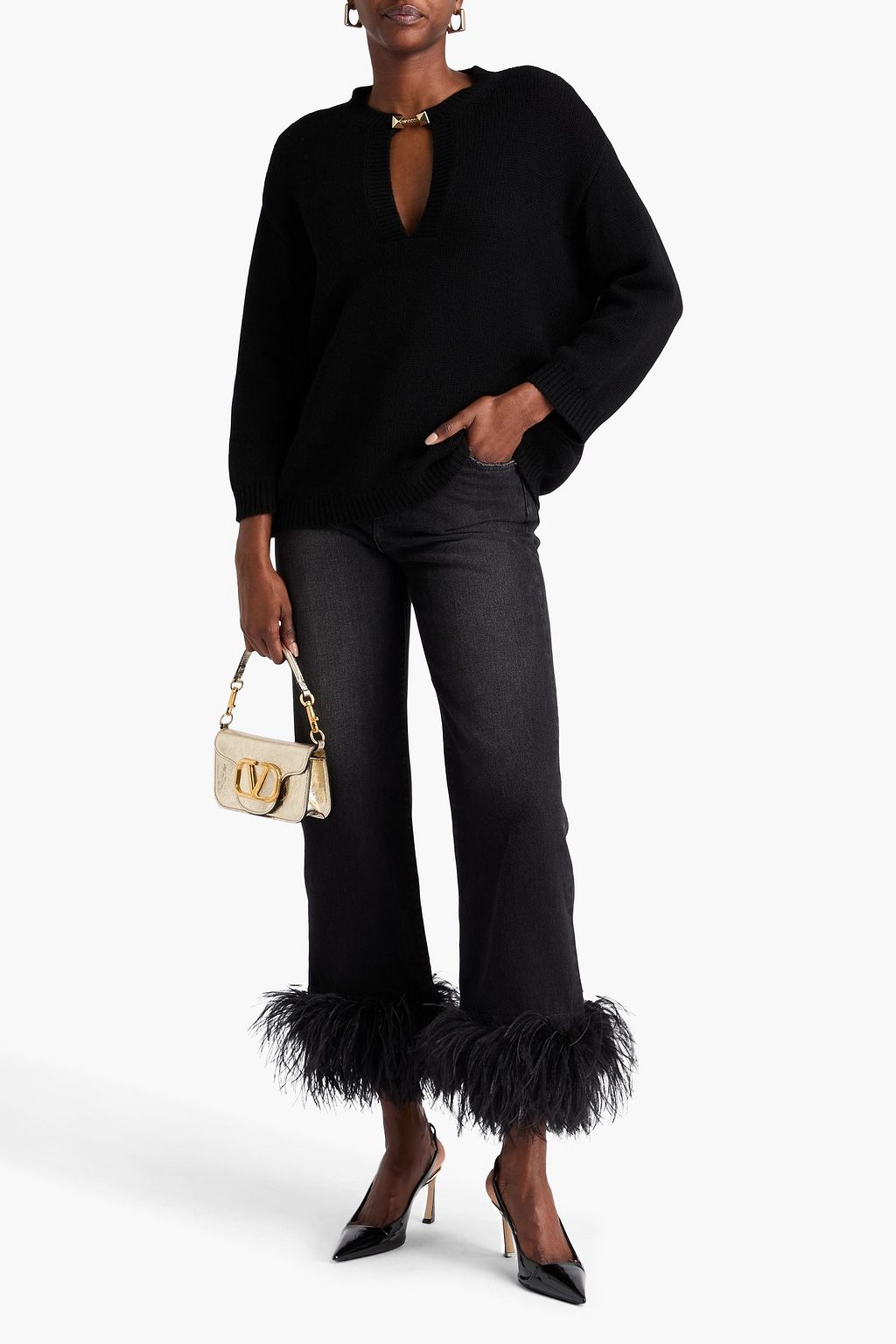 VALENTINO GARAVANI Studded cutout cashmere sweater