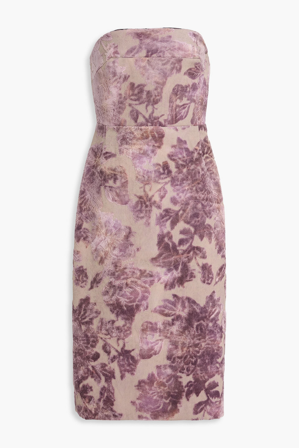 Dries Van Noten Diao Strapless Devoré-velvet Midi Dress In Purple