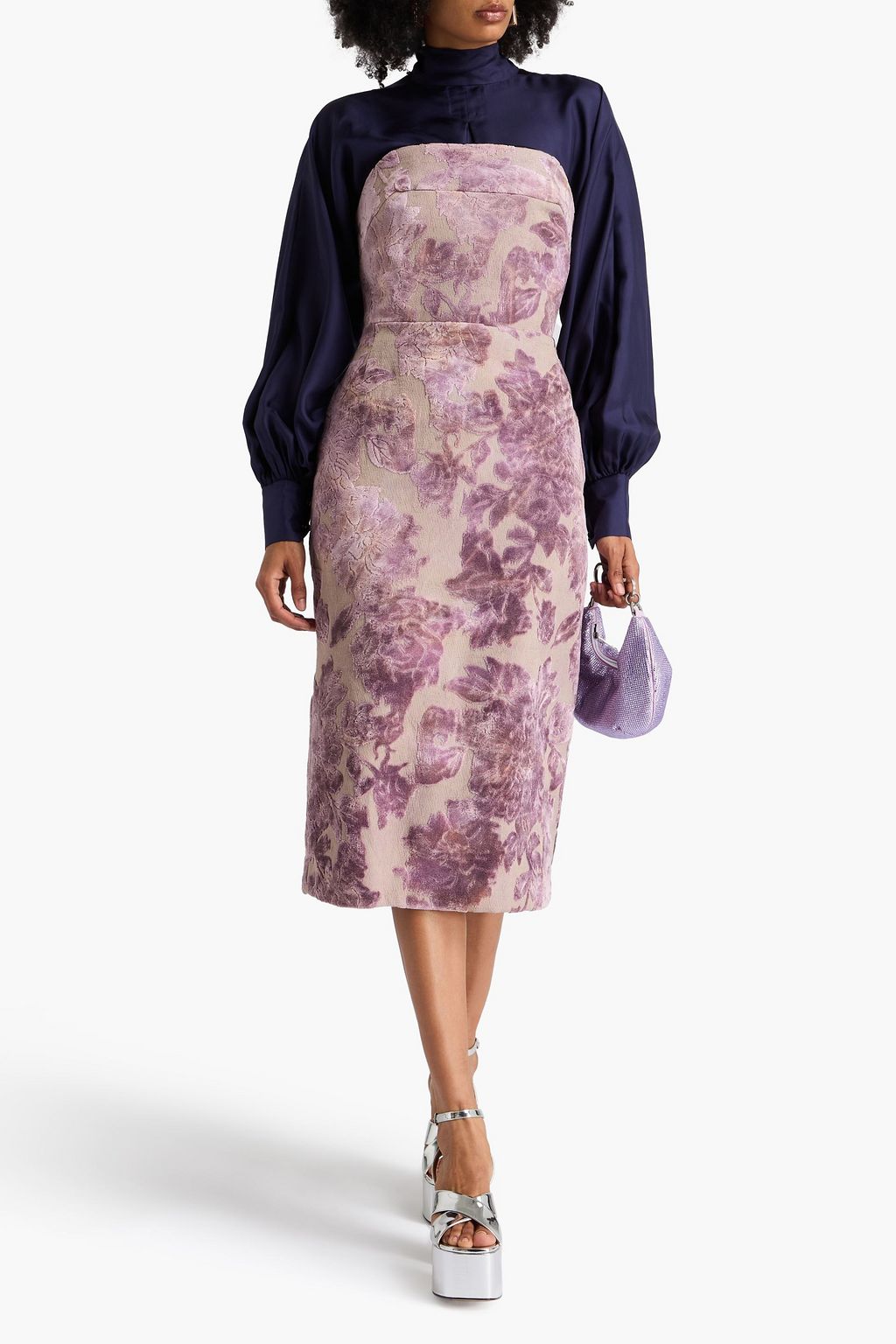 DRIES VAN NOTEN デヴォレベルベット ミディワンピース ストラップレス