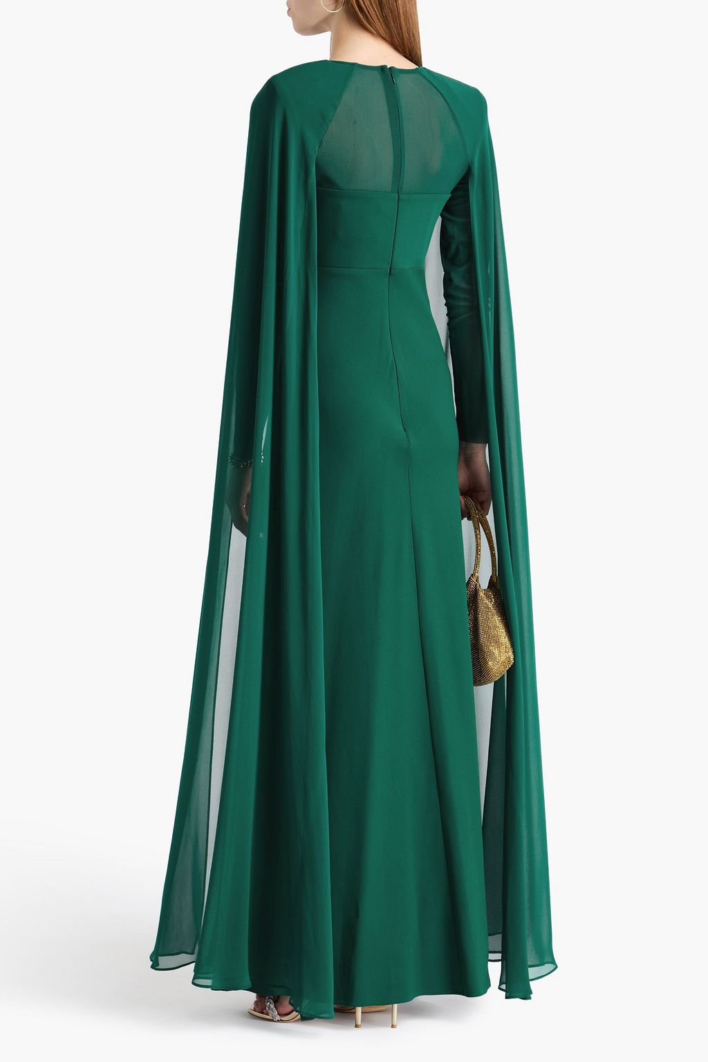 ROLAND MOURET Cape-effect chiffon-paneled cady maxi dress