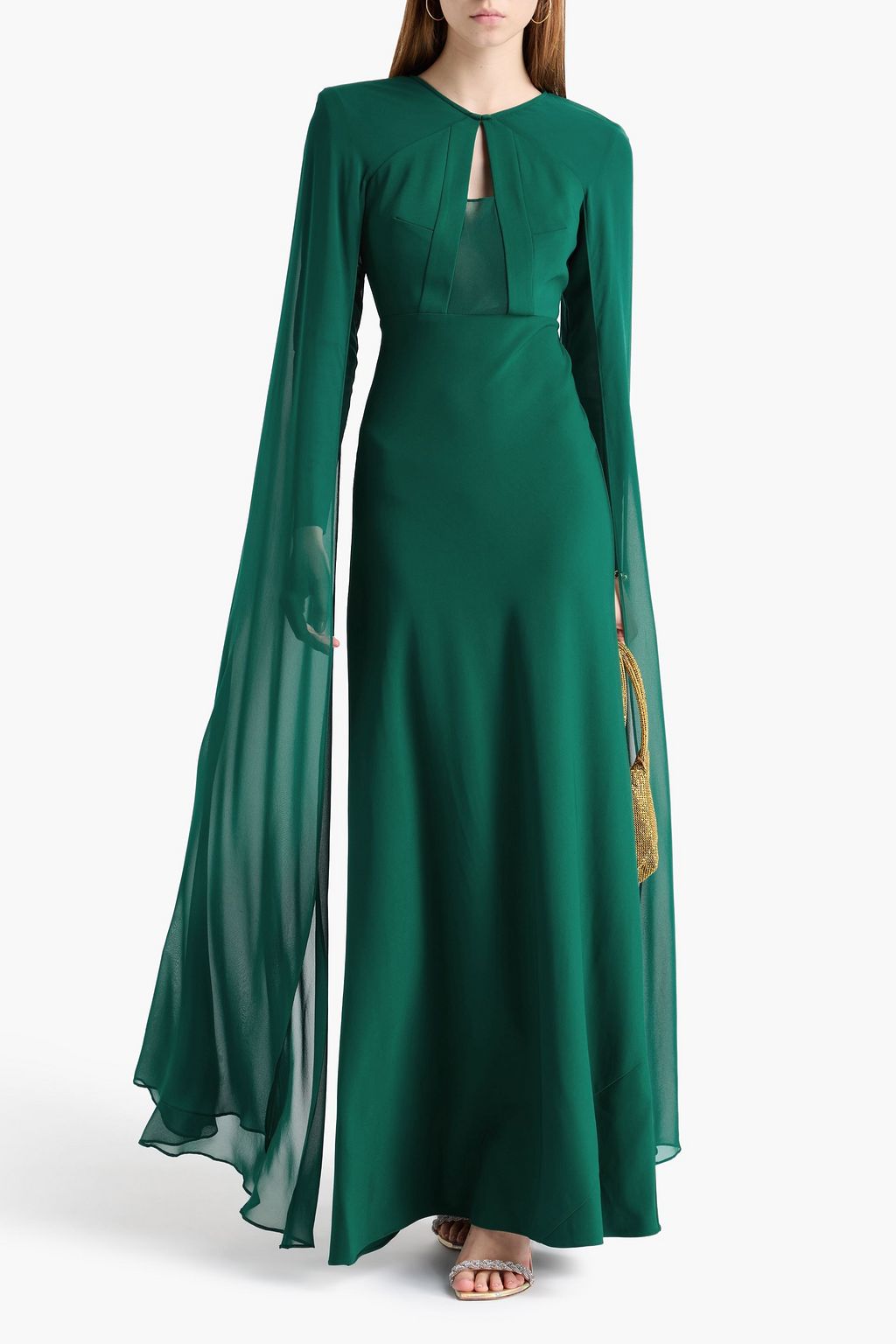 ROLAND MOURET Cape-effect chiffon-paneled cady maxi dress