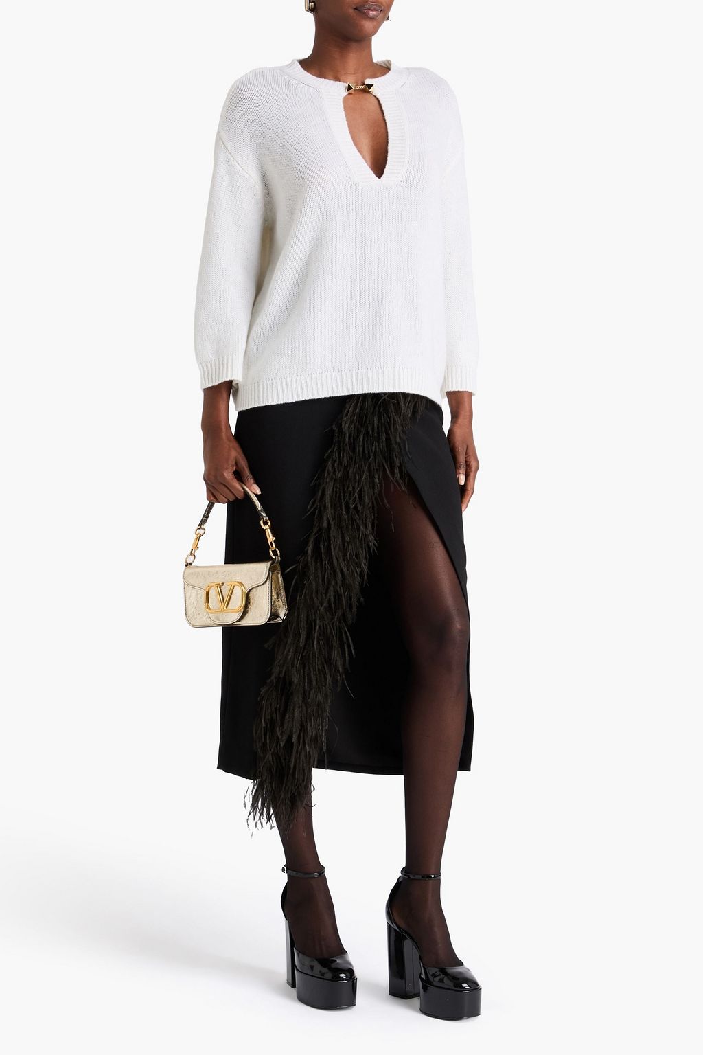 VALENTINO GARAVANI Studded cutout cashmere sweater