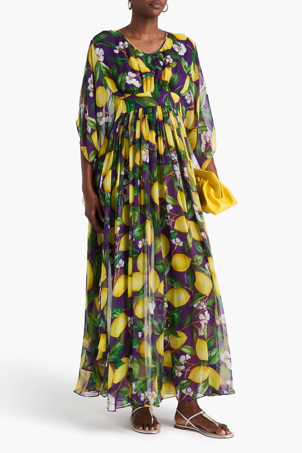 DOLCE&GABBANA Gathered printed silk-chiffon maxi dress