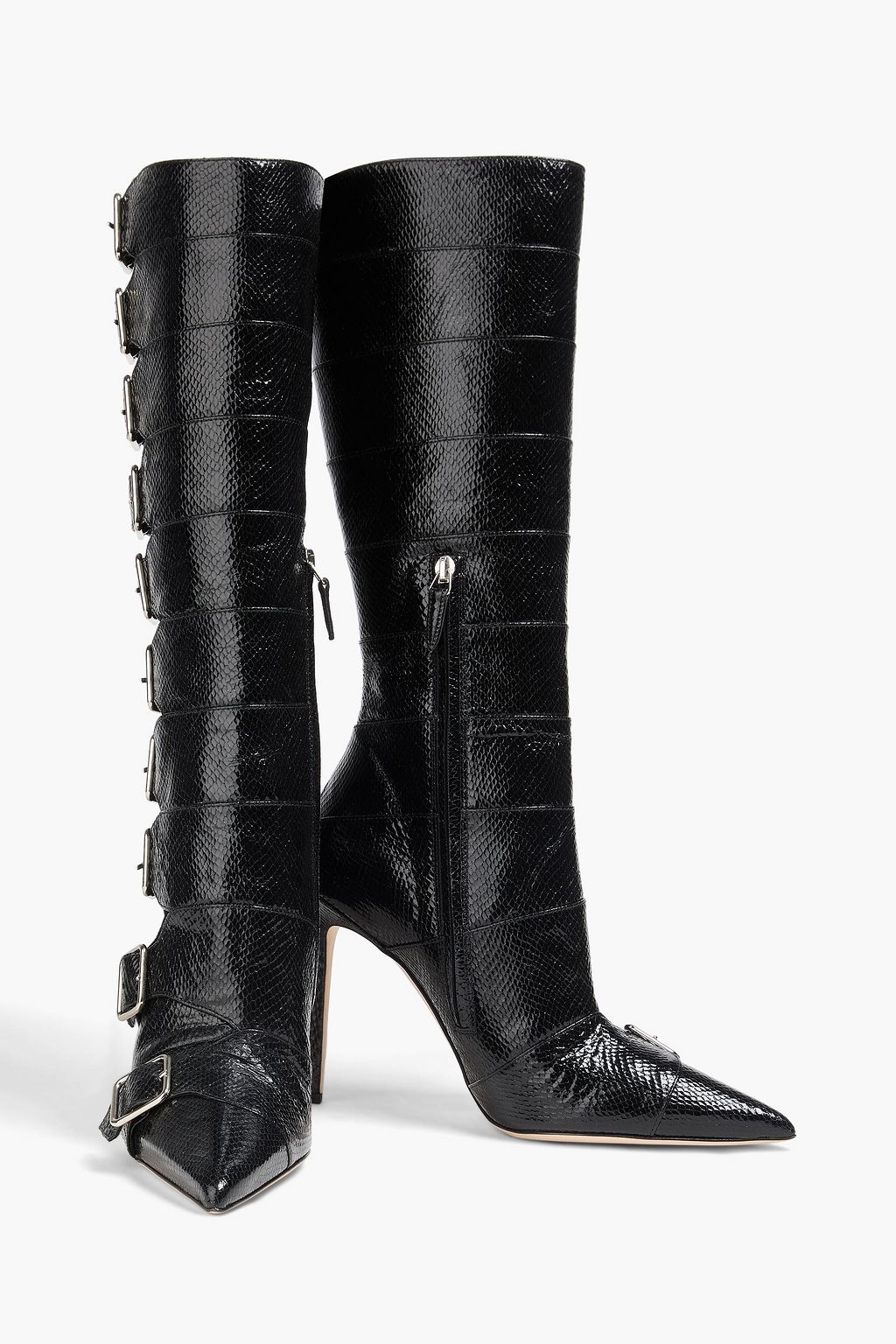 PARIS TEXAS Tyra buckled snake-effect leather knee boots