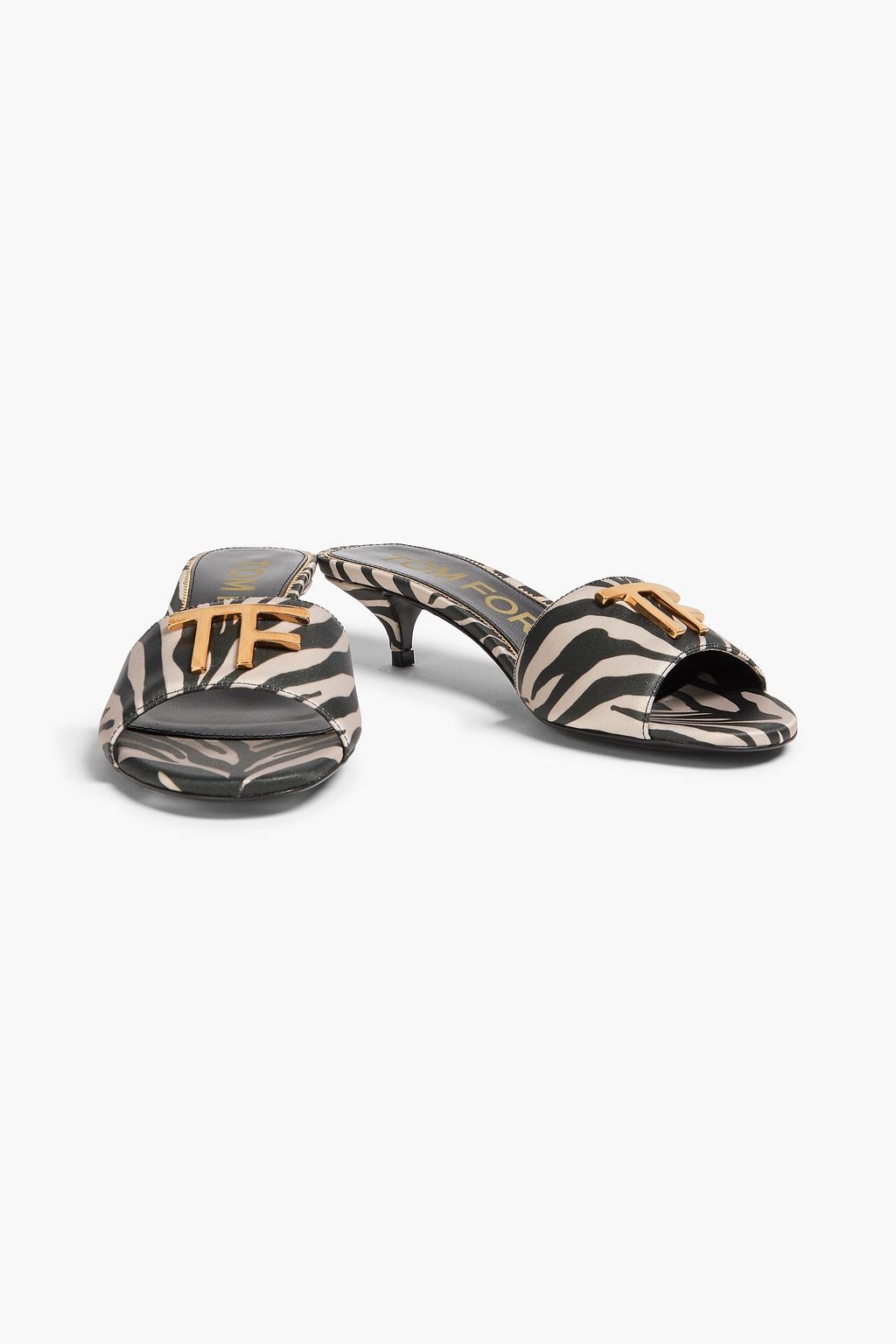 TOM FORD Embellished zebra-print satin mules