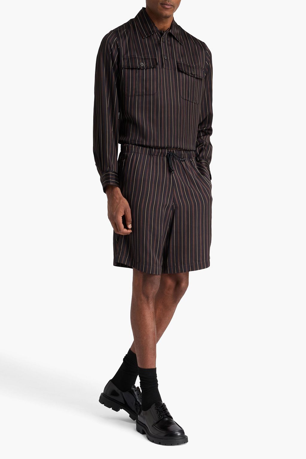 DRIES VAN NOTEN Striped satin drawstring shorts