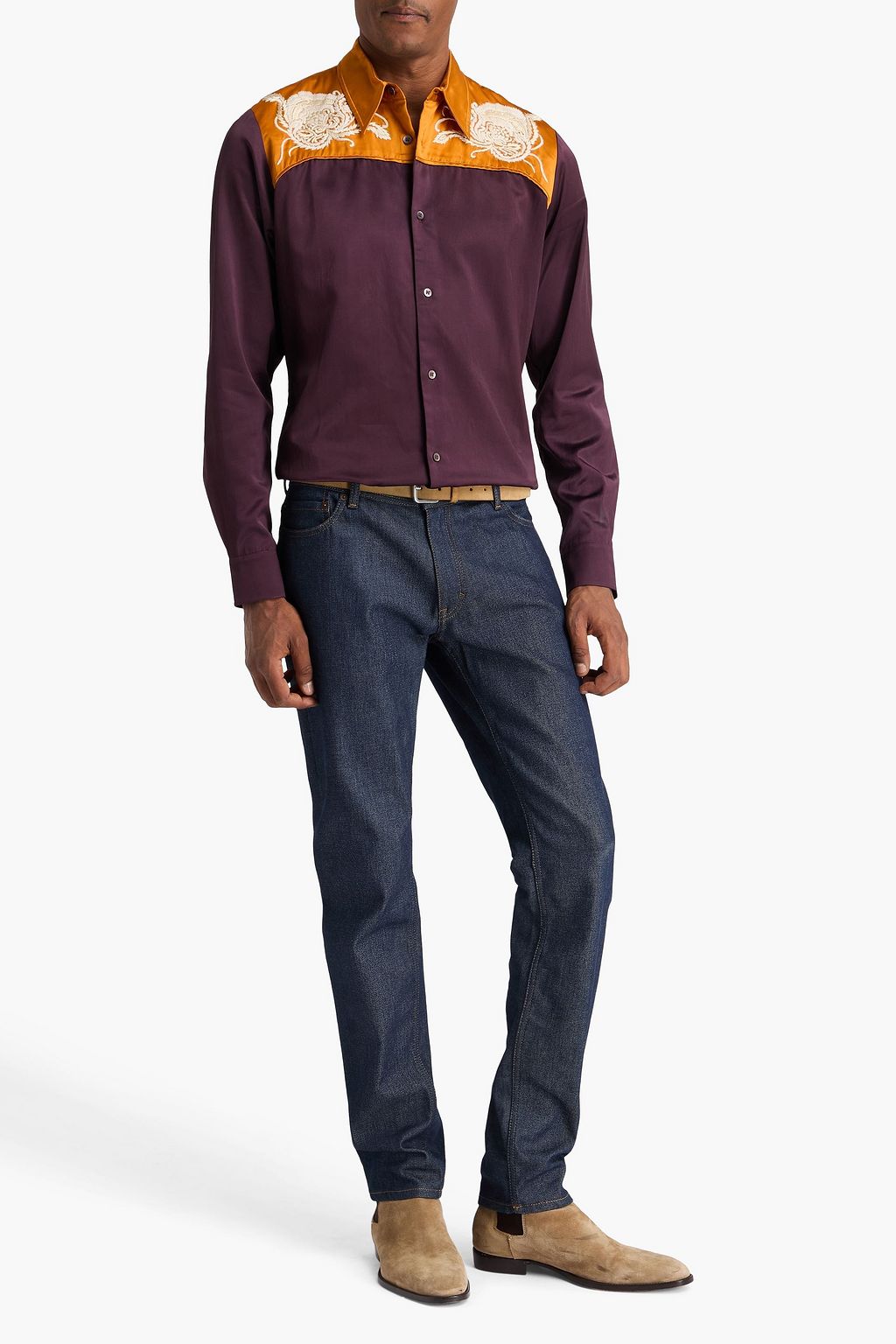 DRIES VAN NOTEN Embroidered two-tone satin shirt