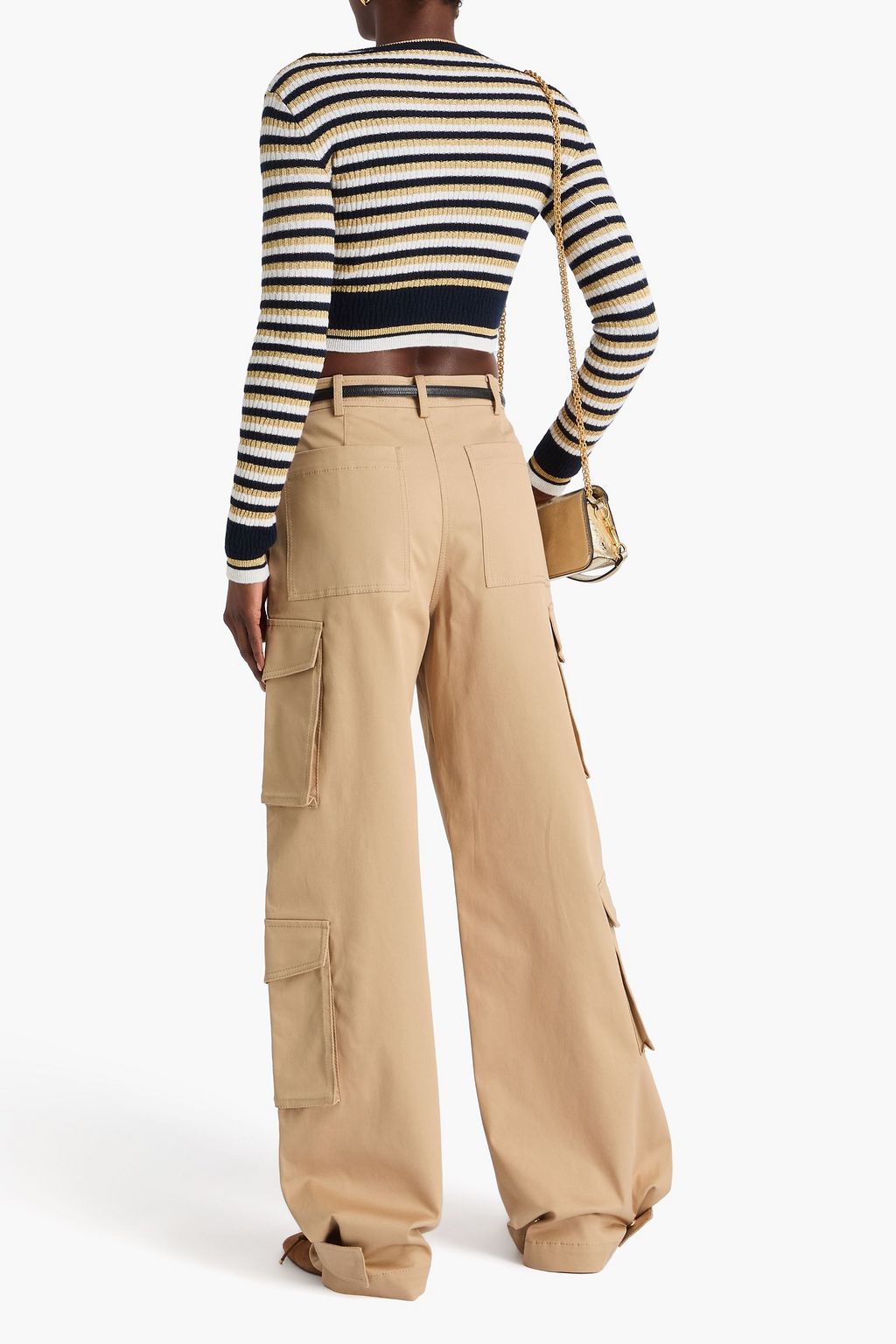 VALENTINO GARAVANI Cropped striped ribbed wool sweater