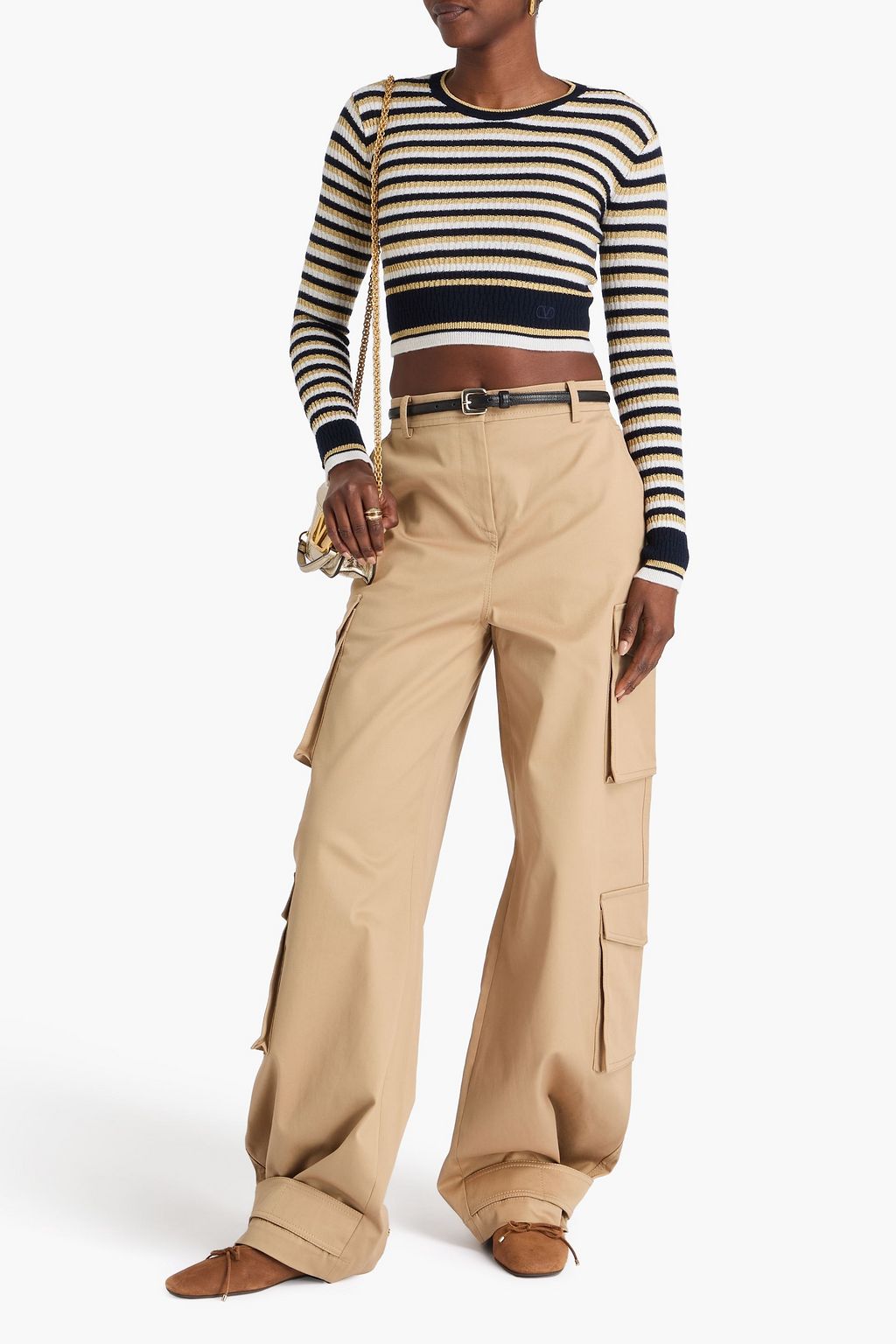 VALENTINO GARAVANI Cropped striped ribbed wool sweater