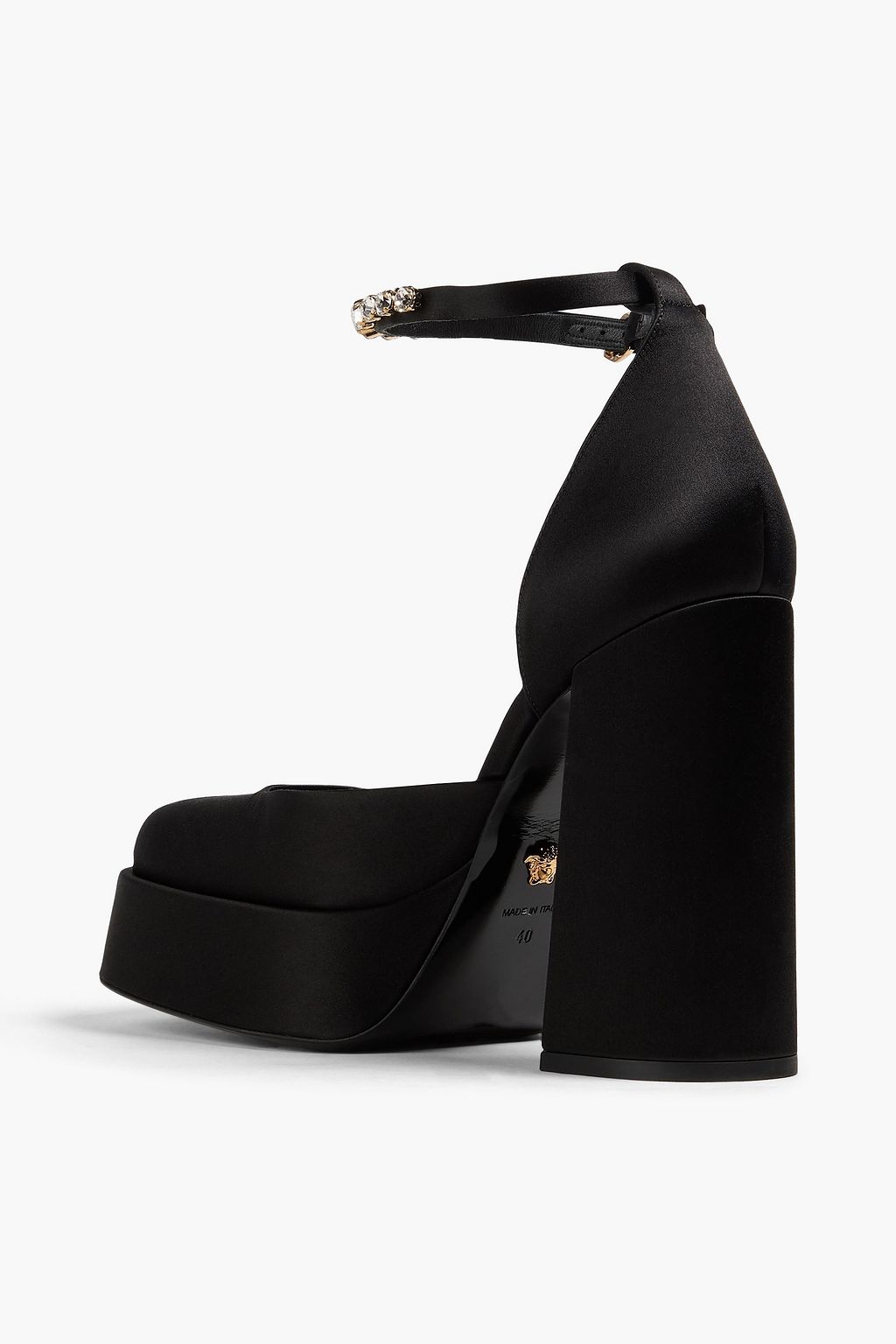 VERSACE Crystal-embellished satin platform pumps