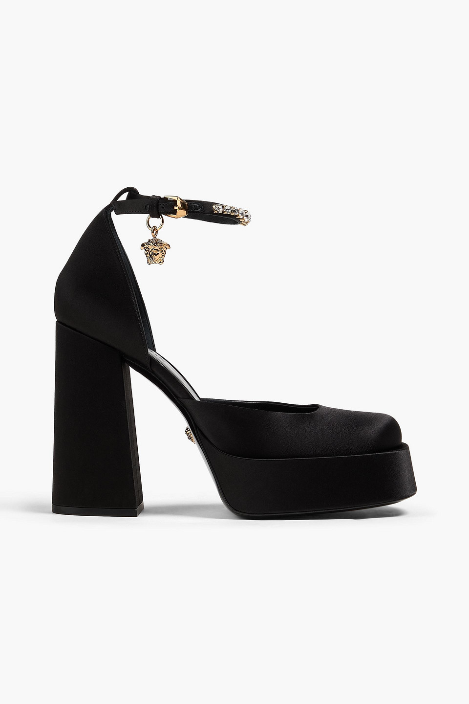 Versace Crystal-embellished Satin Platform Pumps In Black