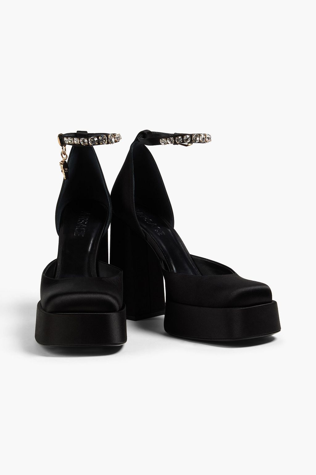 VERSACE Crystal-embellished satin platform pumps