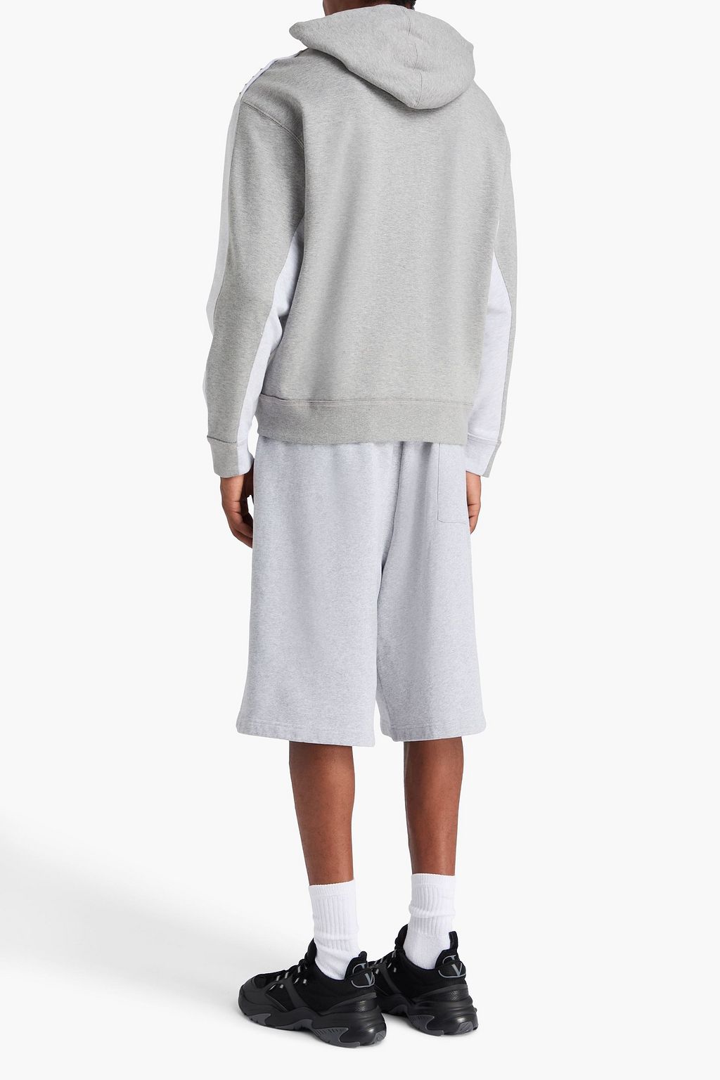 VALENTINO GARAVANI Studded two-tone French cotton-terry hoodie