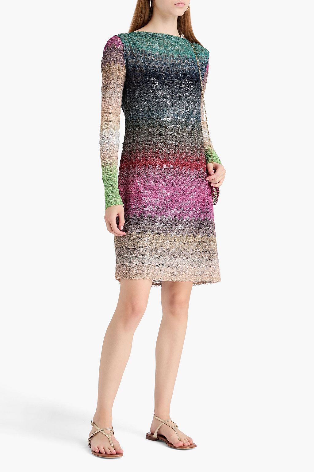 MISSONI 메탈릭 크로셰 니트 미니 드레스