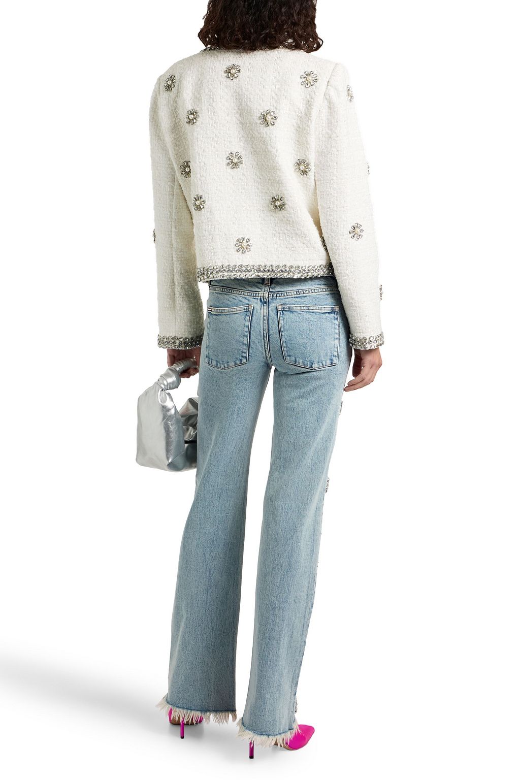 ALICE + OLIVIA JEANS بنطلون جينز جيما بأرجل مستقيمة بخصر متوسط الارتفاع بتصميم مزركش