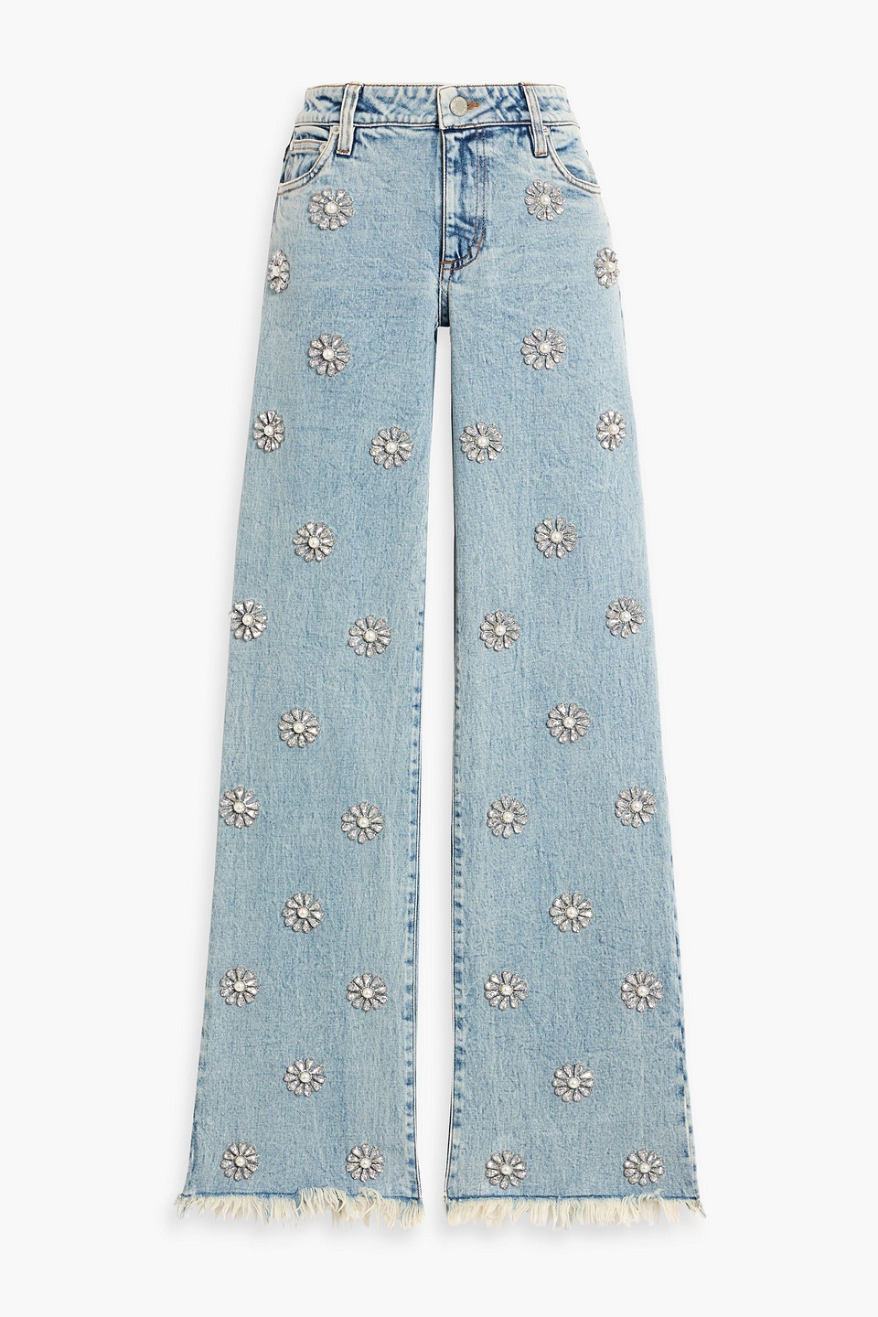 Alice And Olivia Gemma Embellished Mid-rise Straight-leg Jeans In Blue