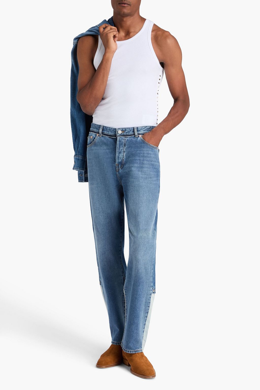 VALENTINO GARAVANI Studded ribbed cotton-blend jersey tank