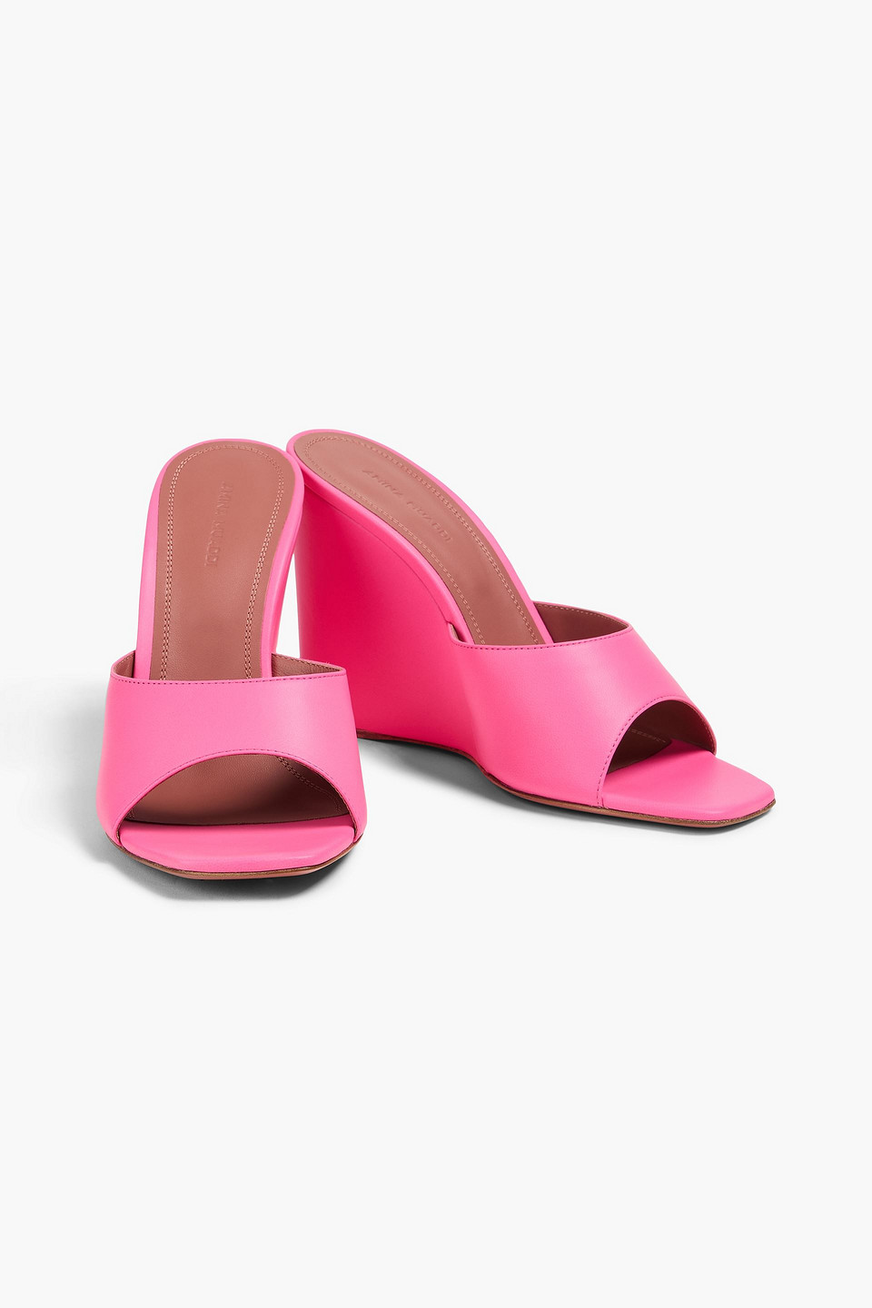 Amina Muaddi Lupita 95 Leather Wedge Mules In Pink