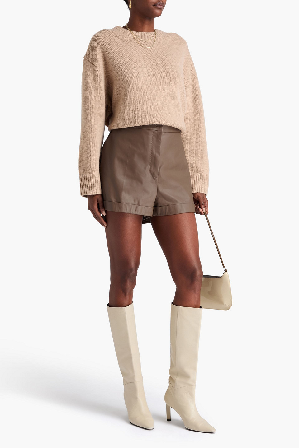  Max Mara - Andorra Leather Shorts - Neutral - It 48 