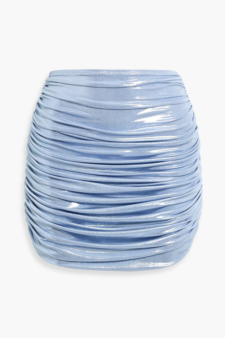 Norma Kamali Ruched Lamé Mini Skirt In Blue