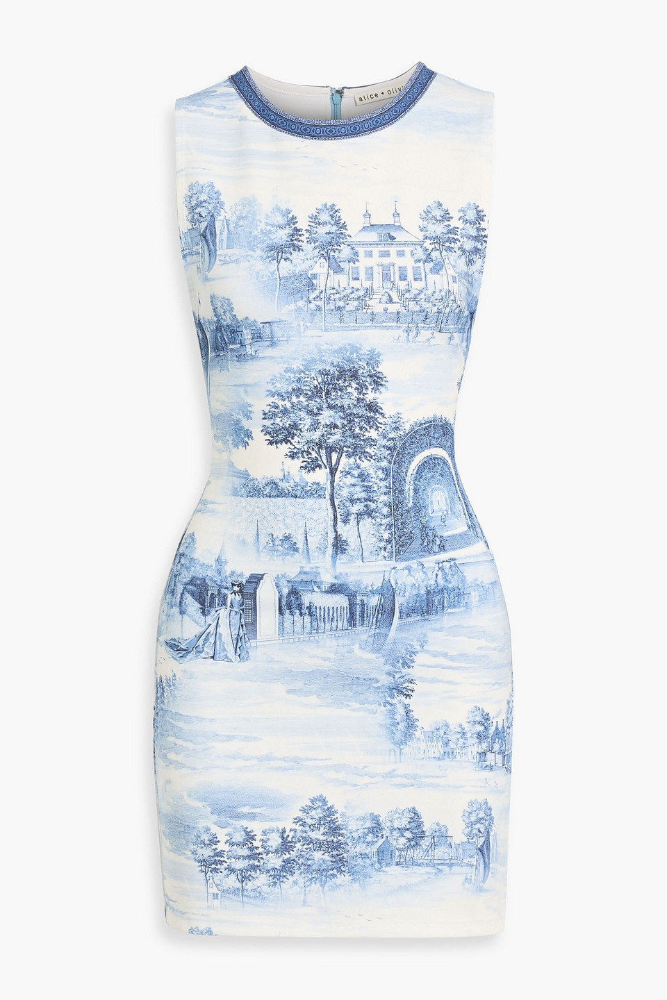 Alice And Olivia Wynell Printed Stretch-jersey Mini Dress In Blue