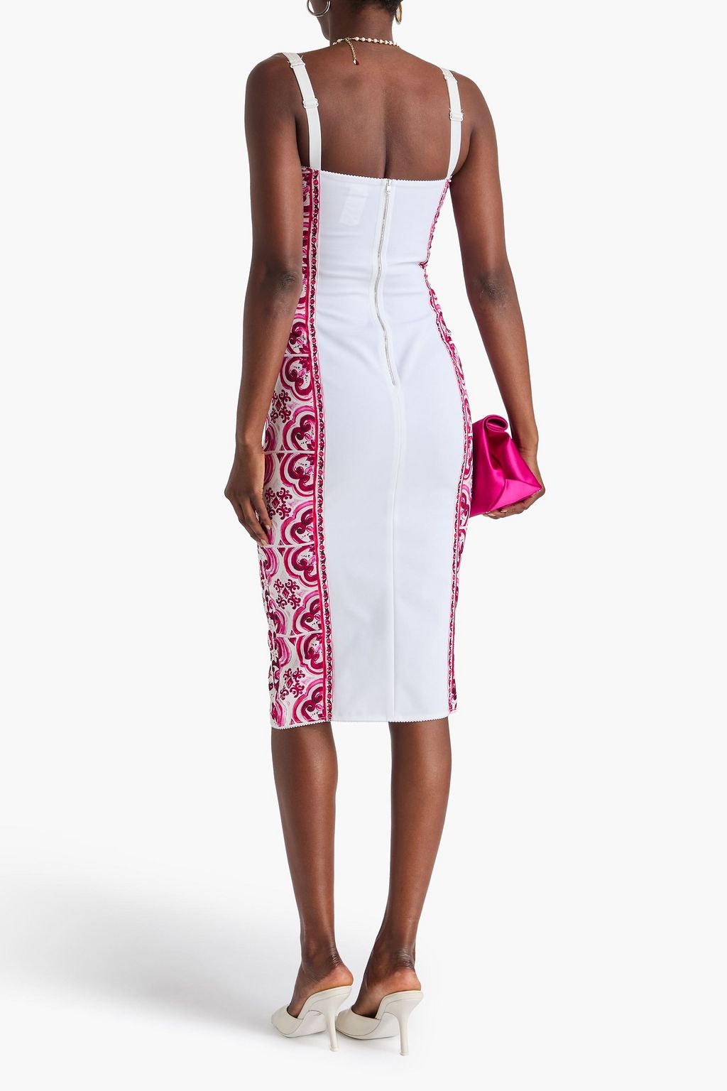 DOLCE&GABBANA Printed  silk-blend satin and mesh midi dress