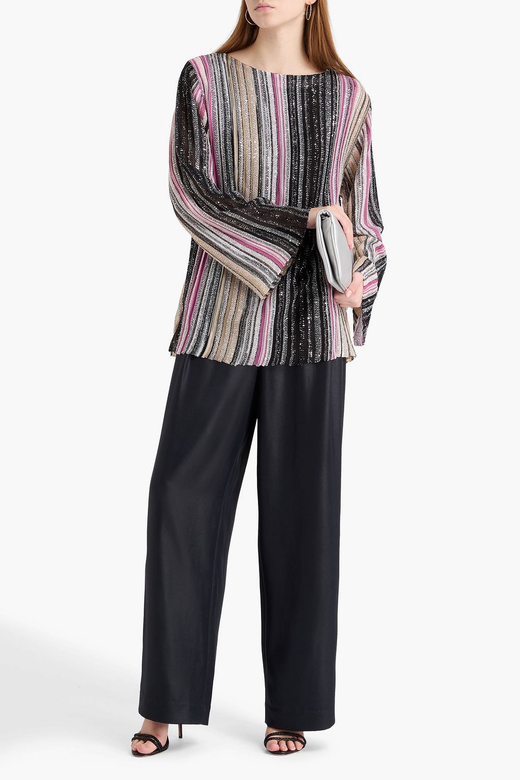 MISSONI Metallic striped crochet-knit sweater