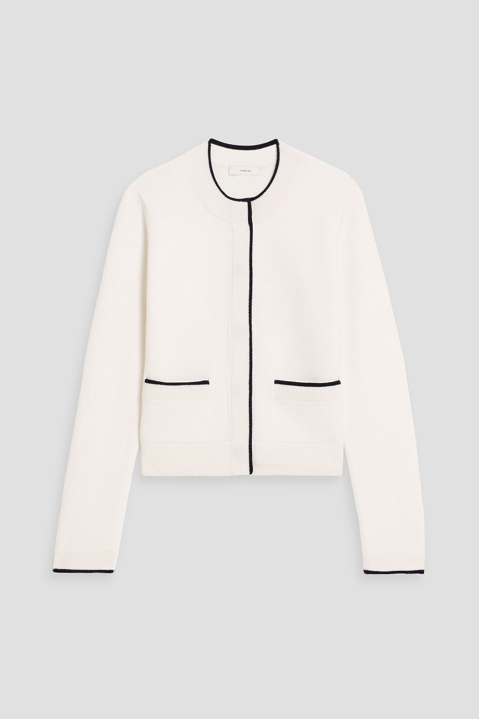 Vince Contrast Tipped Snap Front Cardigan In White